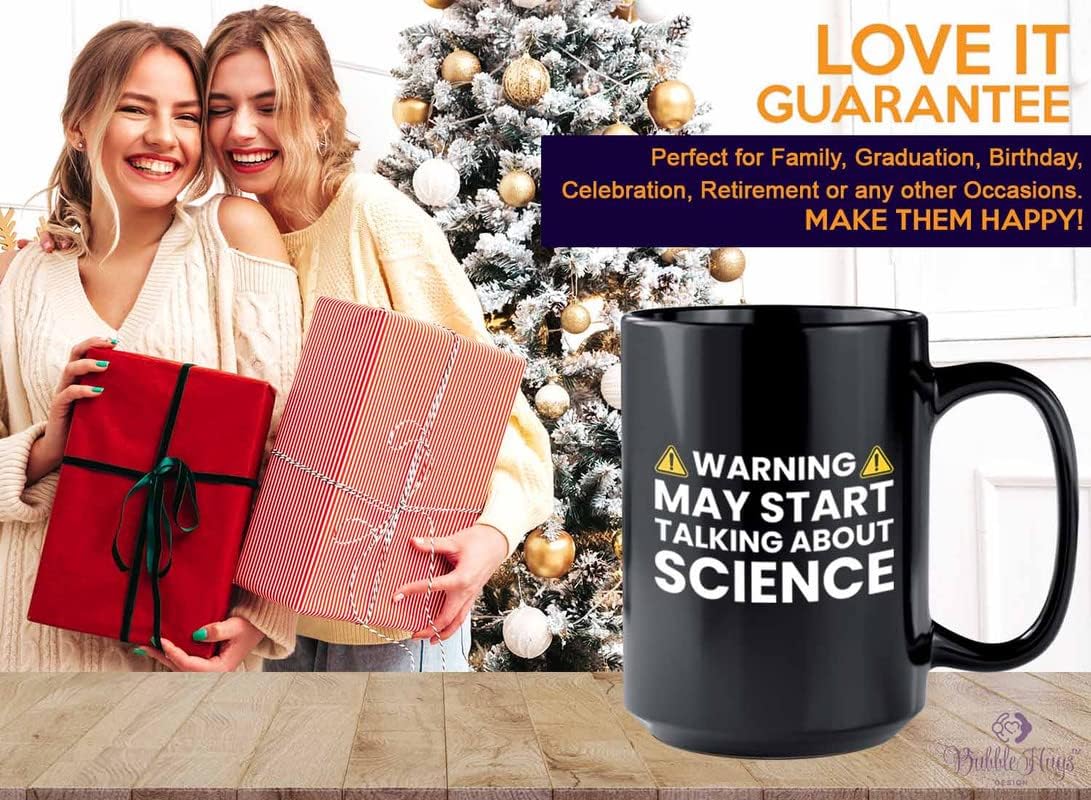 Bubble Hugs Scientist Coffee Mug 15oz Black - Warning Science B - Laboratory Scientist Humor Scientific Researcher Chemist Periodic Table Science Teacher
