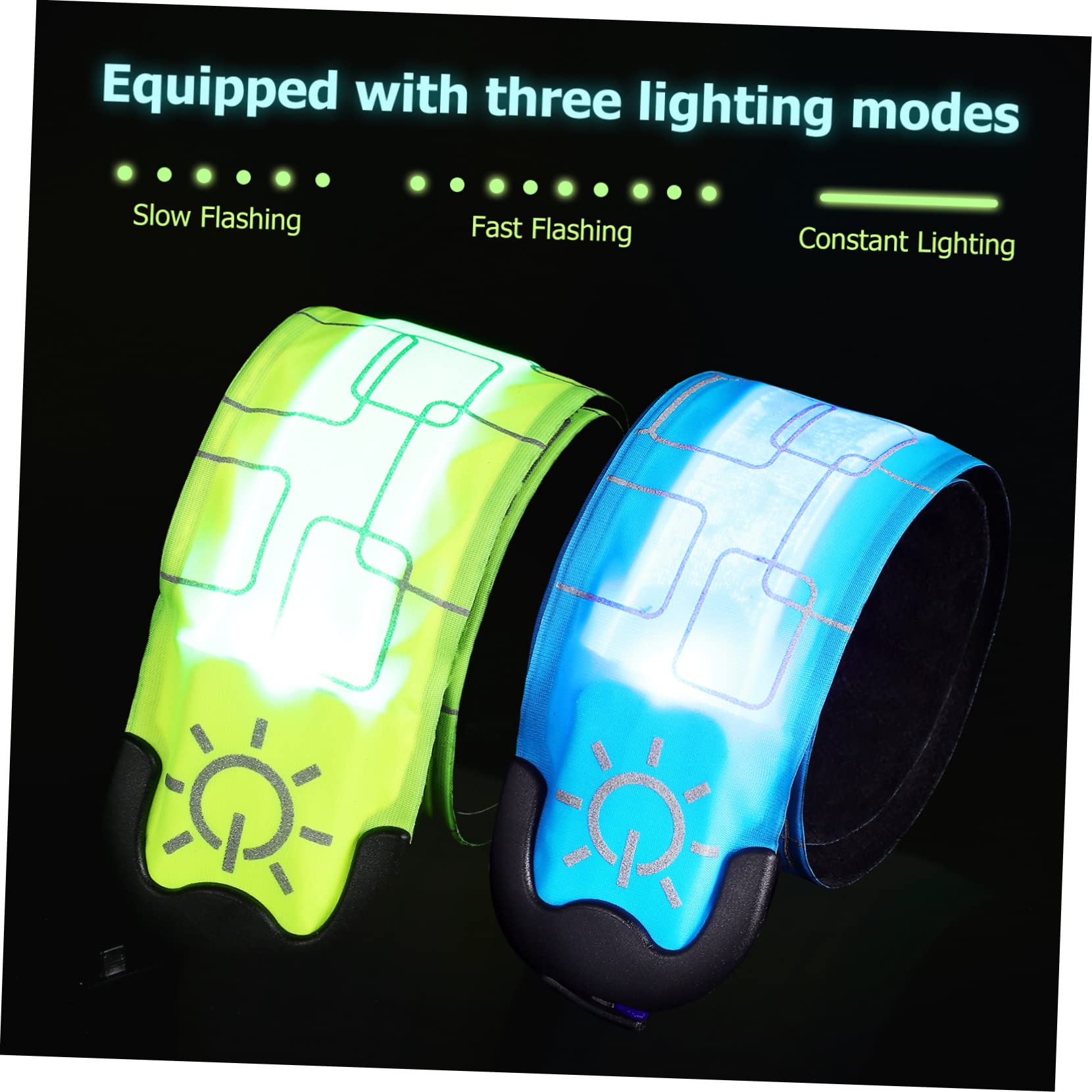 SUPVOX 4pezzi Braccialetti LED Scatto Inclusi Ricaricabili Tramite USB Alta visibilità Notturna Lampeggiamento Lento Veloce e Luce Costante Adatti Polso Caviglia e Braccio per Running Cam
