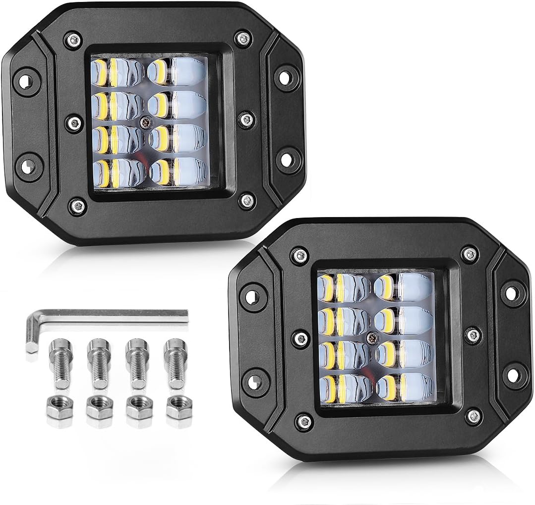 AUTOSAVER885" 2 PCS Flush Mount LED Pods 80W Quad Row Work Light Bar Flush Cube Diving Lights for Truck Off-Road Bumper Tacoma Boat