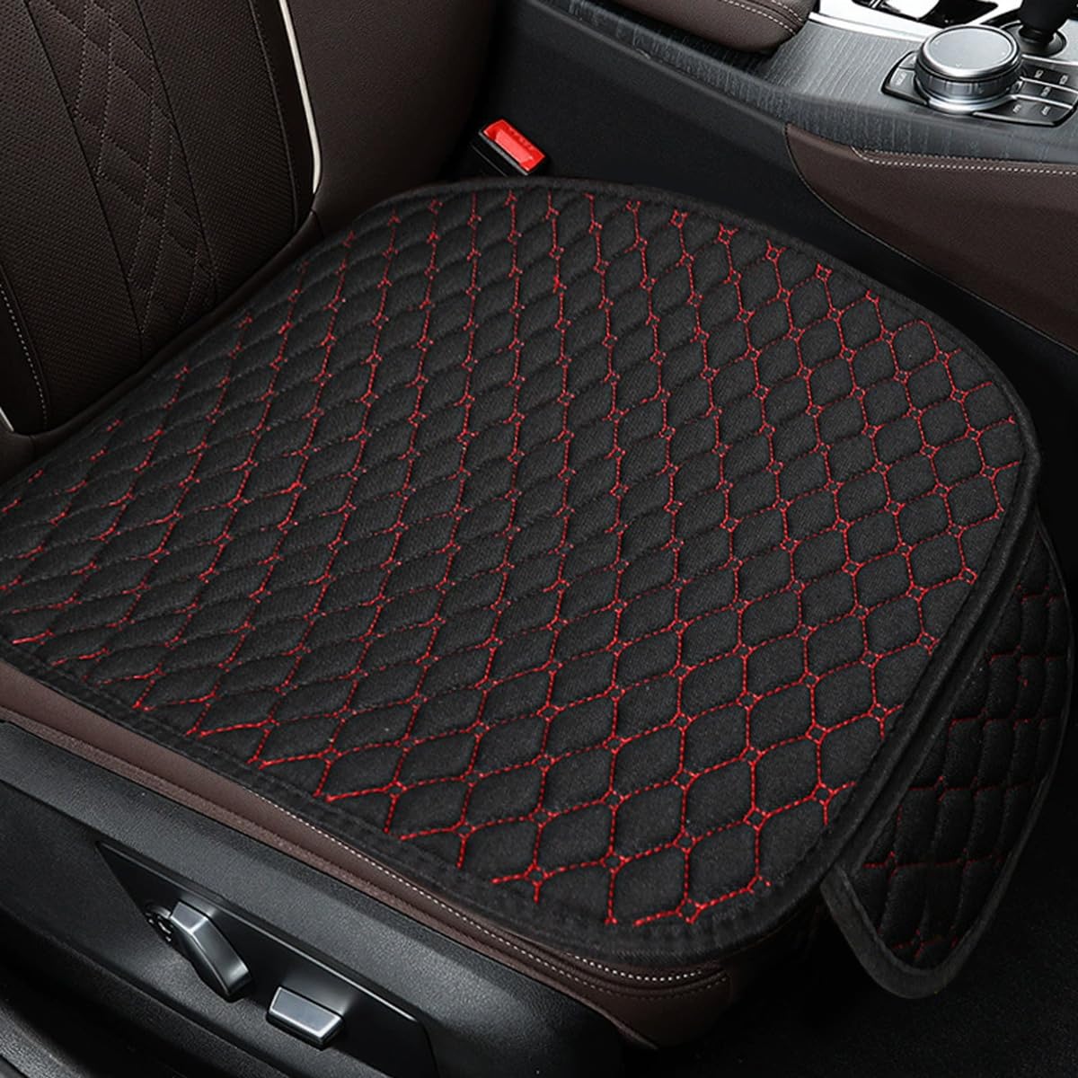 DUSCOKE Car Seat Cover, Comfortable Anti-Slip Linen Auto Front Seat Protector, Breathable Seat Bottom Cushion Pad with Storage Pocket, Universal