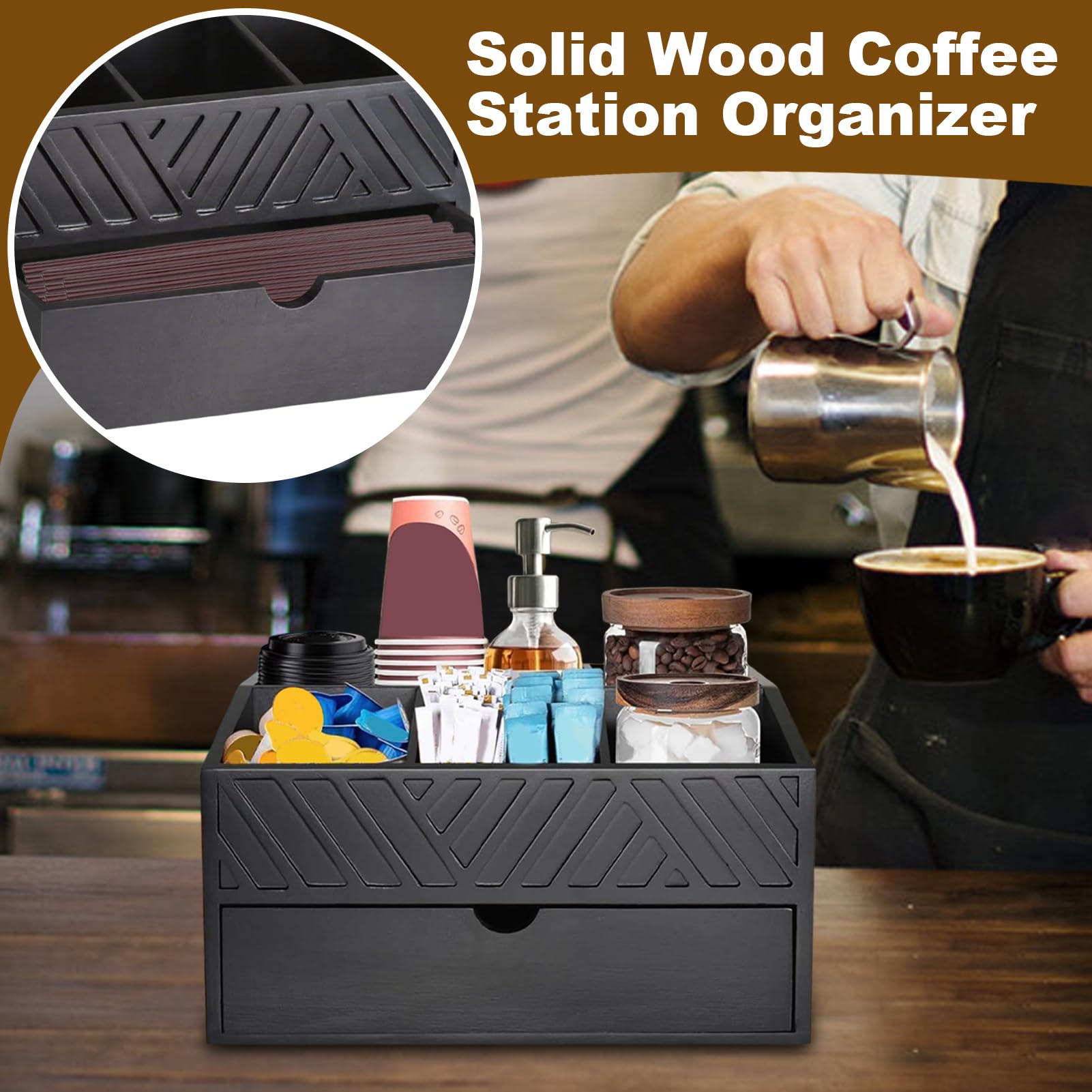 5-Cartment Wooden Coffee and Tea Stat nizer - Ele Wood Der do kuchni biura lub strefy relaksu - idealna kawa i herbata Sto Solut