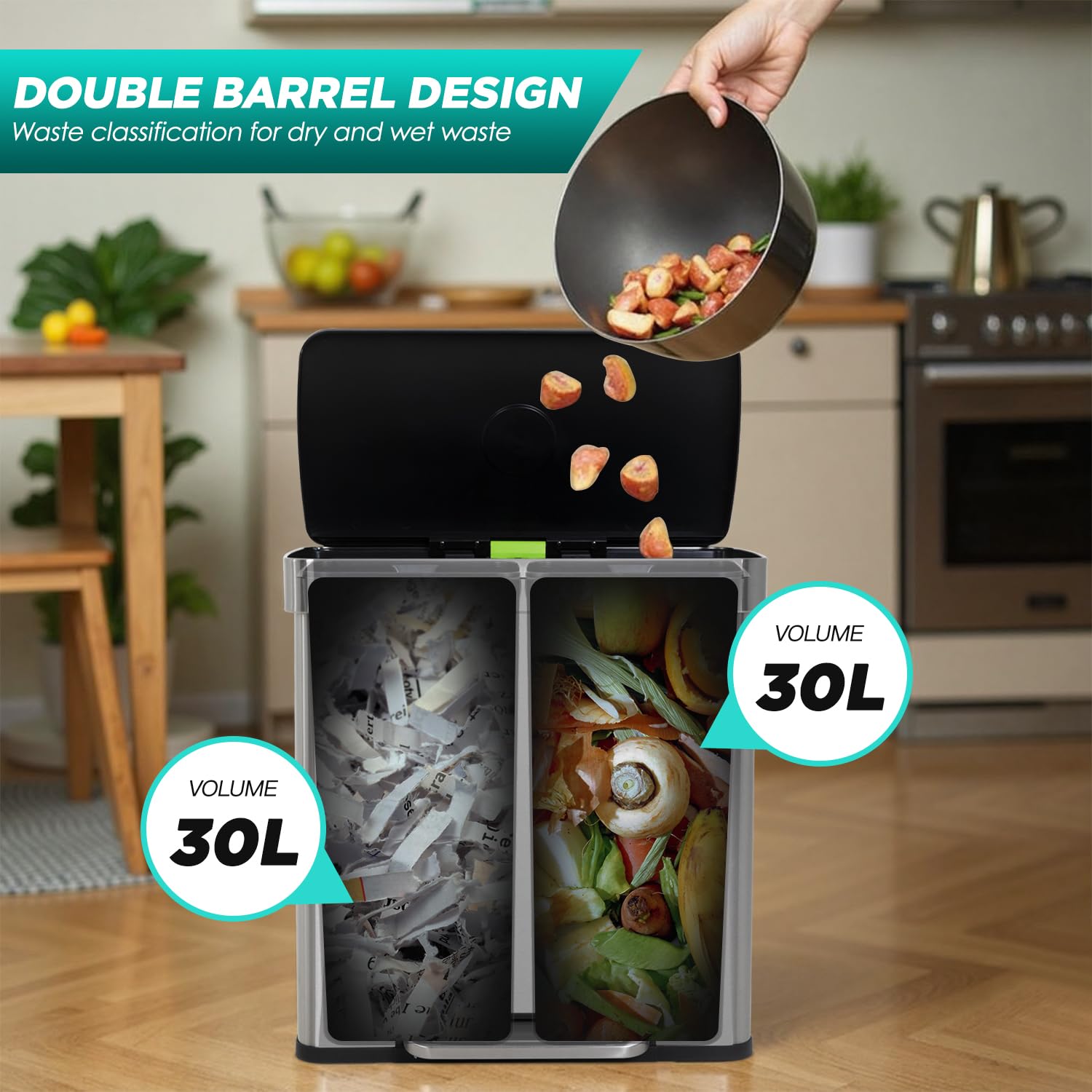 Double barrel design for waste classification