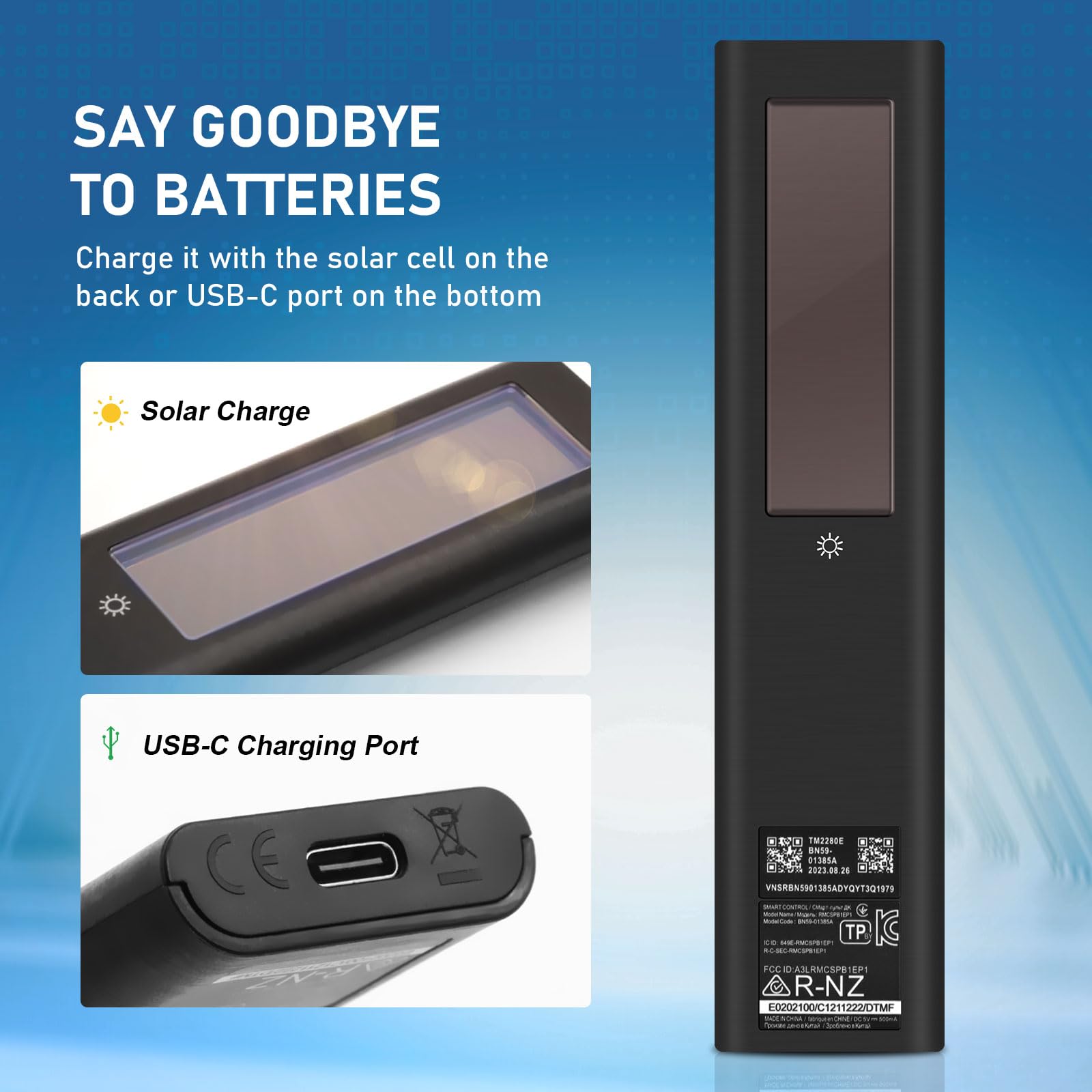 BN59-01385A Telecomando di Ricambio per Samsung, Telecomando Vocale di Ricarica Solare per Samsung Smart TV, universale per Telecomandi TV per Samsung, Compatibile con 2021-2022 Smart TV