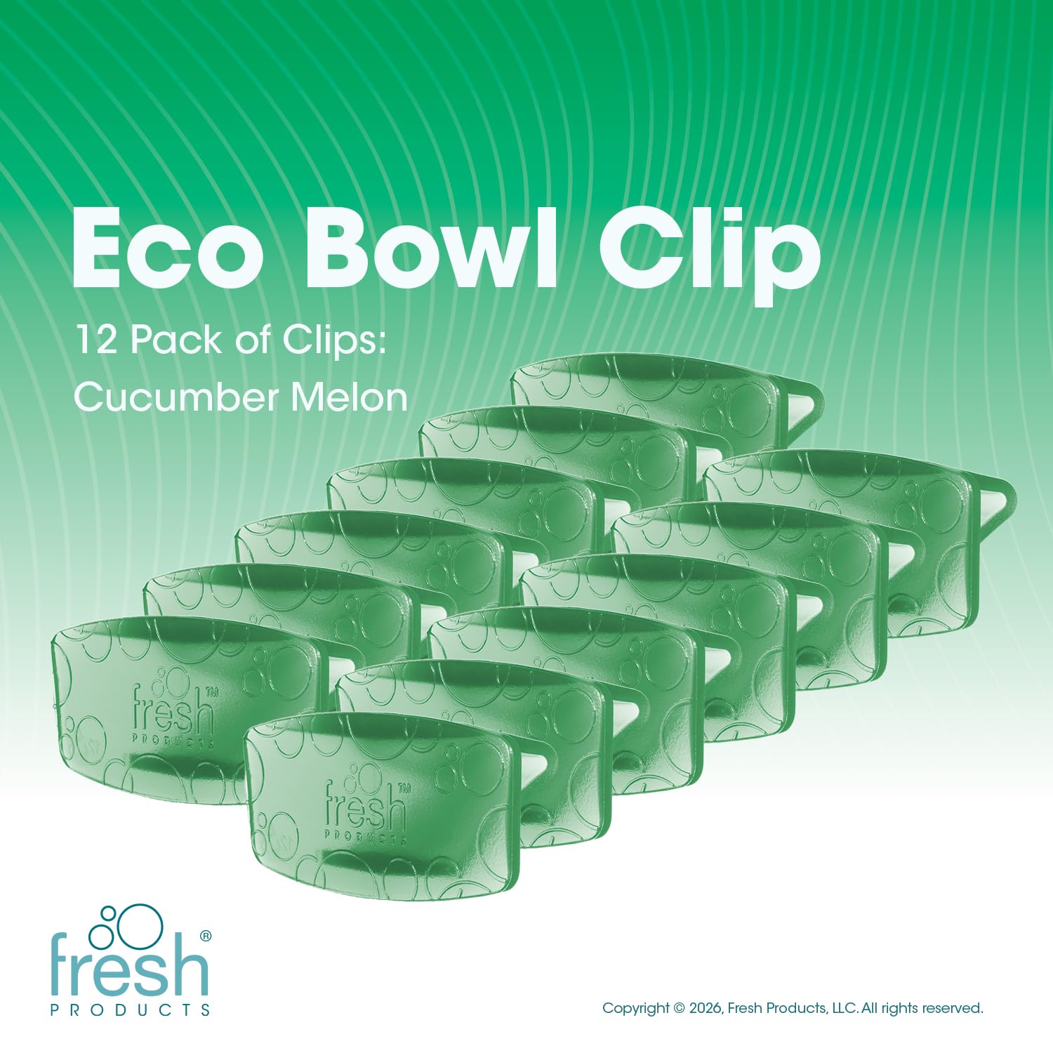 Fresh Products Eco Bowl Clip, odświeżacz powietrza, odświeżacz do toalety, odświeżacz do śmieci, bez chemikaliów, naturalne oleje, dyskretny - ogórek melon, zielony, wyprodukowany w USA, 12 szt