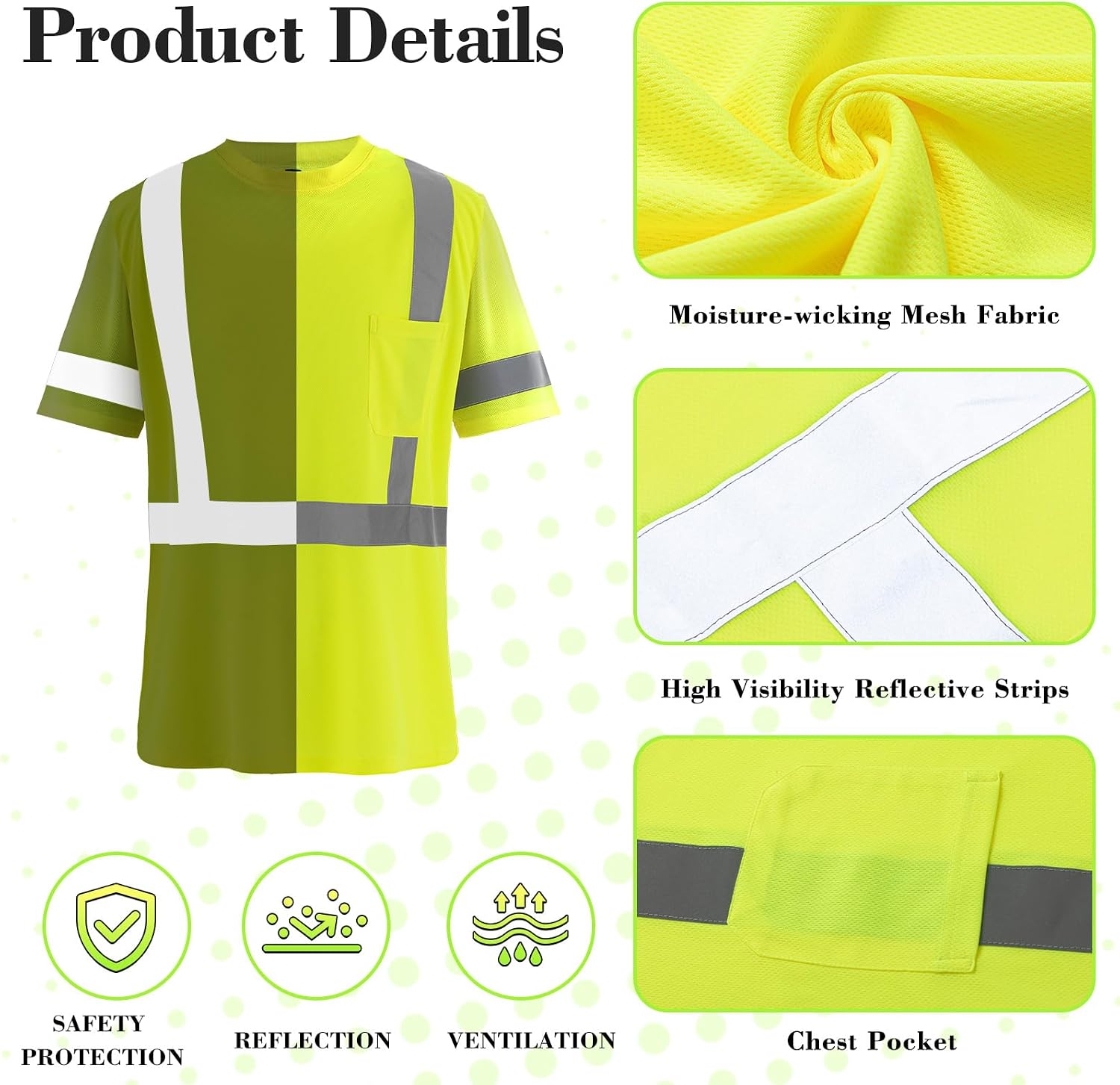 Amylove 4 Pcs Reflective Safety T Shirt High Visibility Work Shirts with Hood Sun Protection Construction, Multicolor