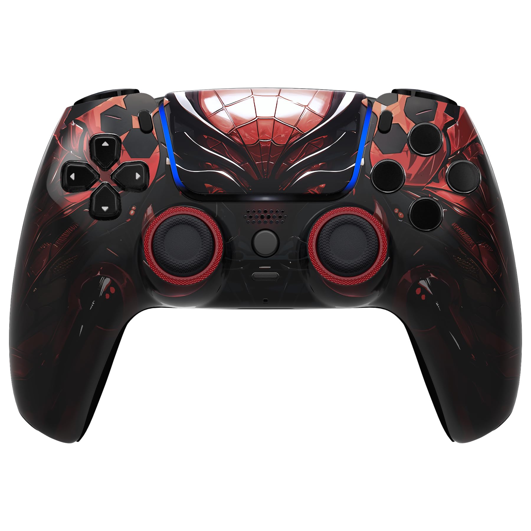 eXtremeRate Luna Cover Ricambio per ps5 Controller,Custodia Copertura Frontale Scocca Shell Ridisegnato&Touchpad&Anelli Compatibile con ps5 Joystick BDM 010/020/030/040/050-Armatura di Ragno