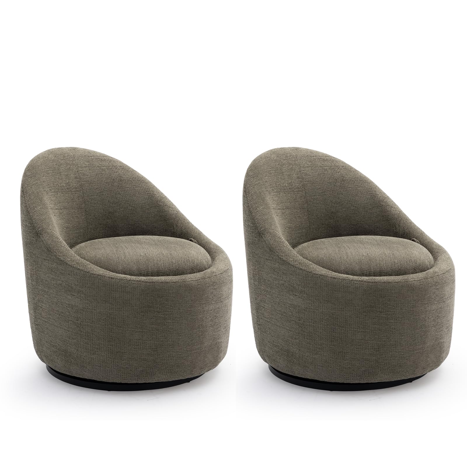 Swivel Barrel Chairs Set of 2, 360° Rotating Accent Armchairs with Hidden Storage, Fully Assembled Small Lounge Chairs for Living Room, Green