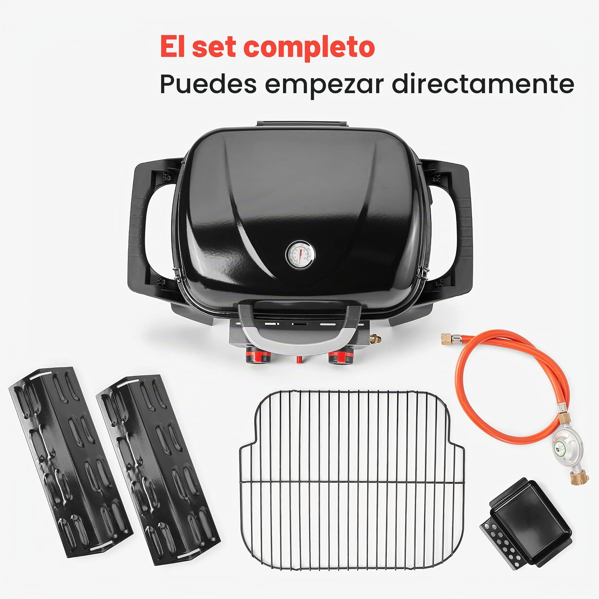 Barbacoa de gas ProfiCook® con 2 quemadores de acero inoxidable, barbacoa de mesa, barbacoa con robusto capó metálico e indicador de temperatura,barbacoa de gas pequeña para balcón/camping- PC GG 1261