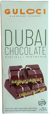 GULOCI Dubai Çikolatası - Antep Fıstıklı Tahinli Kadayıf Dolgulu Sütlü Çikolata - 95 GR
