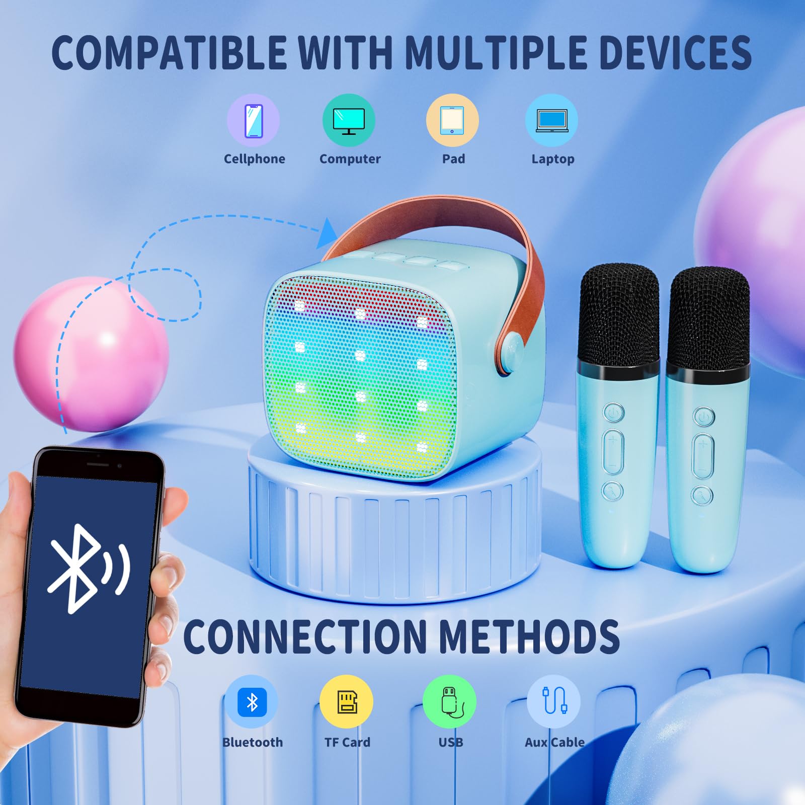 Ankuka Karaoke per Bambini Karaoke con Microfono Karaoke Cassa Bluetooth con 2 Microfoni, Regalo Bambina Giochi Bimba Regalo Compleanno per 3, 4, 5, 6, 7, 8, 9,10,11,12+ Anni (Blu)