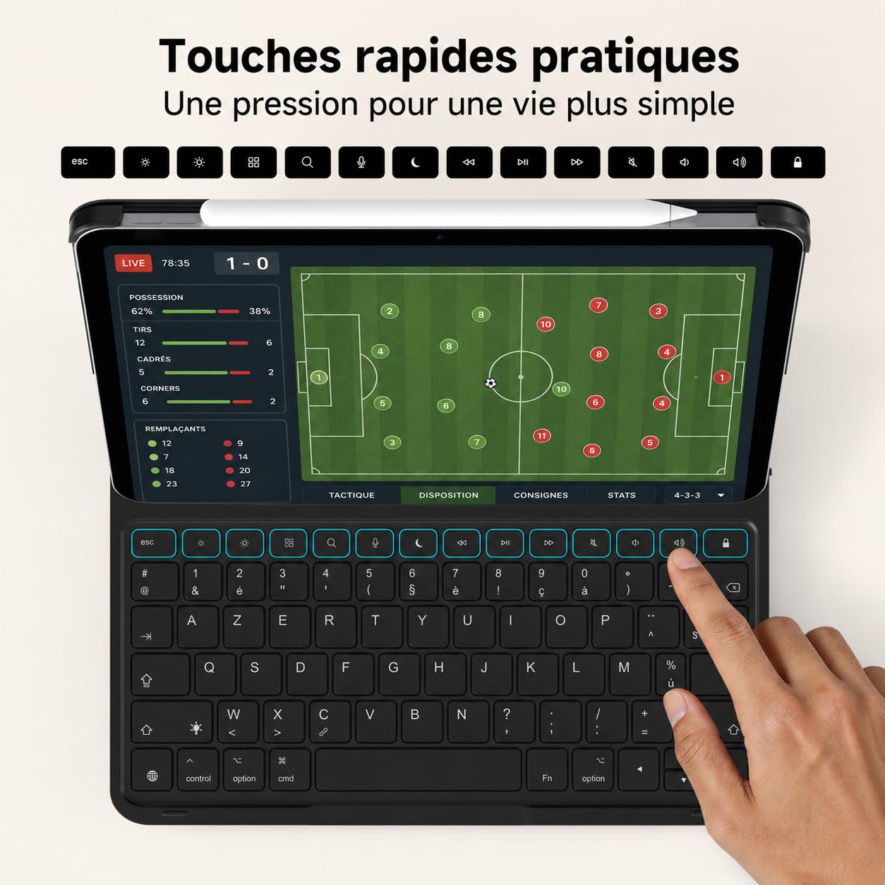 CACOE Coque Clavier pour iPad Air 11" M4 2026/M3 2025/M2 2024, Noir | AZERTY Sans Fil Rétroéclairé Clavier pour Air 11 5ème 2022 / 4ème 2020/ iPad Pro 11" (4/3/2/1 Gen) Ultra-fin, de Raccourci