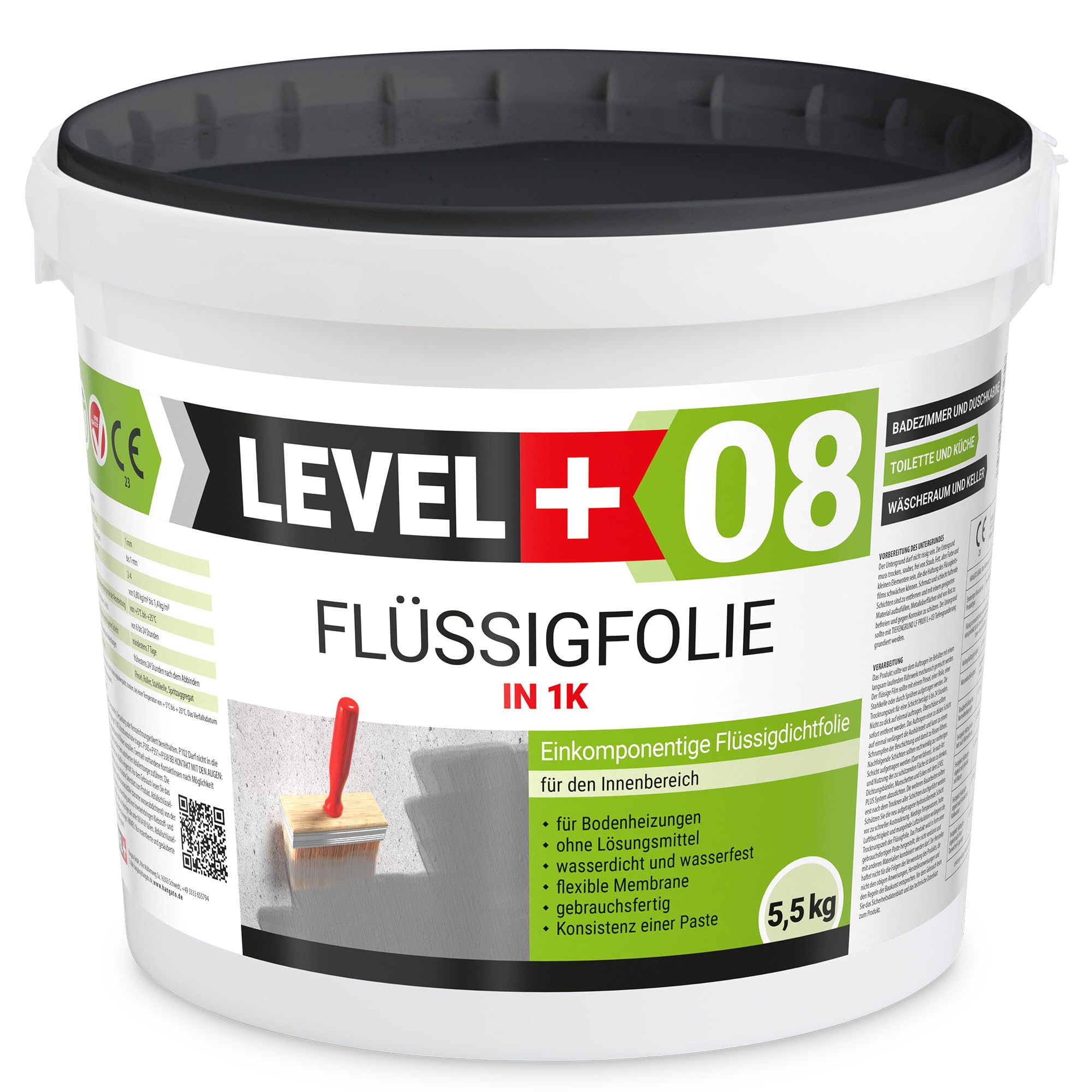 Dicht-Set 5,5Kg Flüssigfolie, 1m Dichtbahn 5m Dichtband,2 Innenecken, 2 Wandmanschetten, 1L Tiefengrund, Dusche, Bad, Küche SET331
