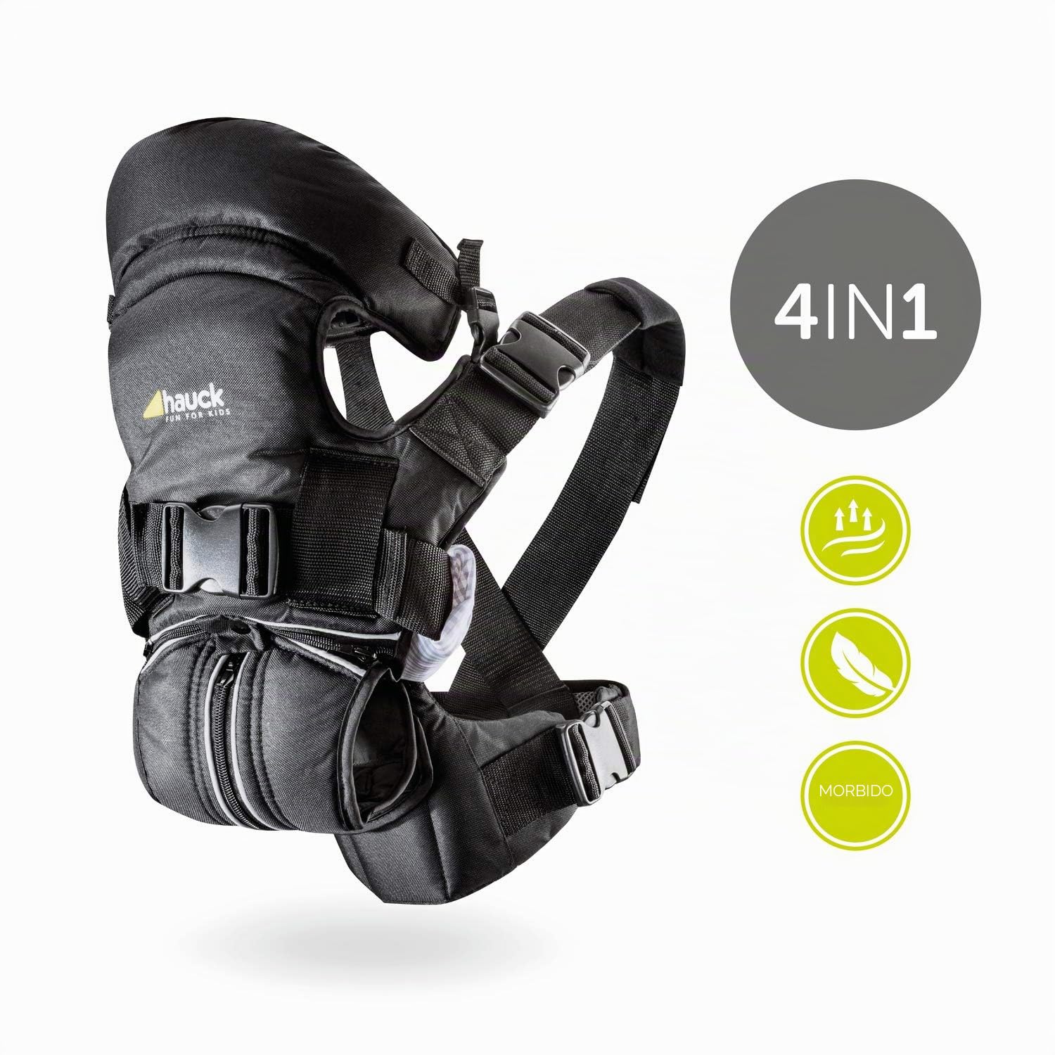 hauck 4 Way Carrier Marsupio Neonato - Marsupio per Neonati Ergonomico, Convertibile in 4 Posizioni con Supporto per Testa e Nuca - Marsupio Neonati dalla Nascita Fino a 12 kg - Nero
