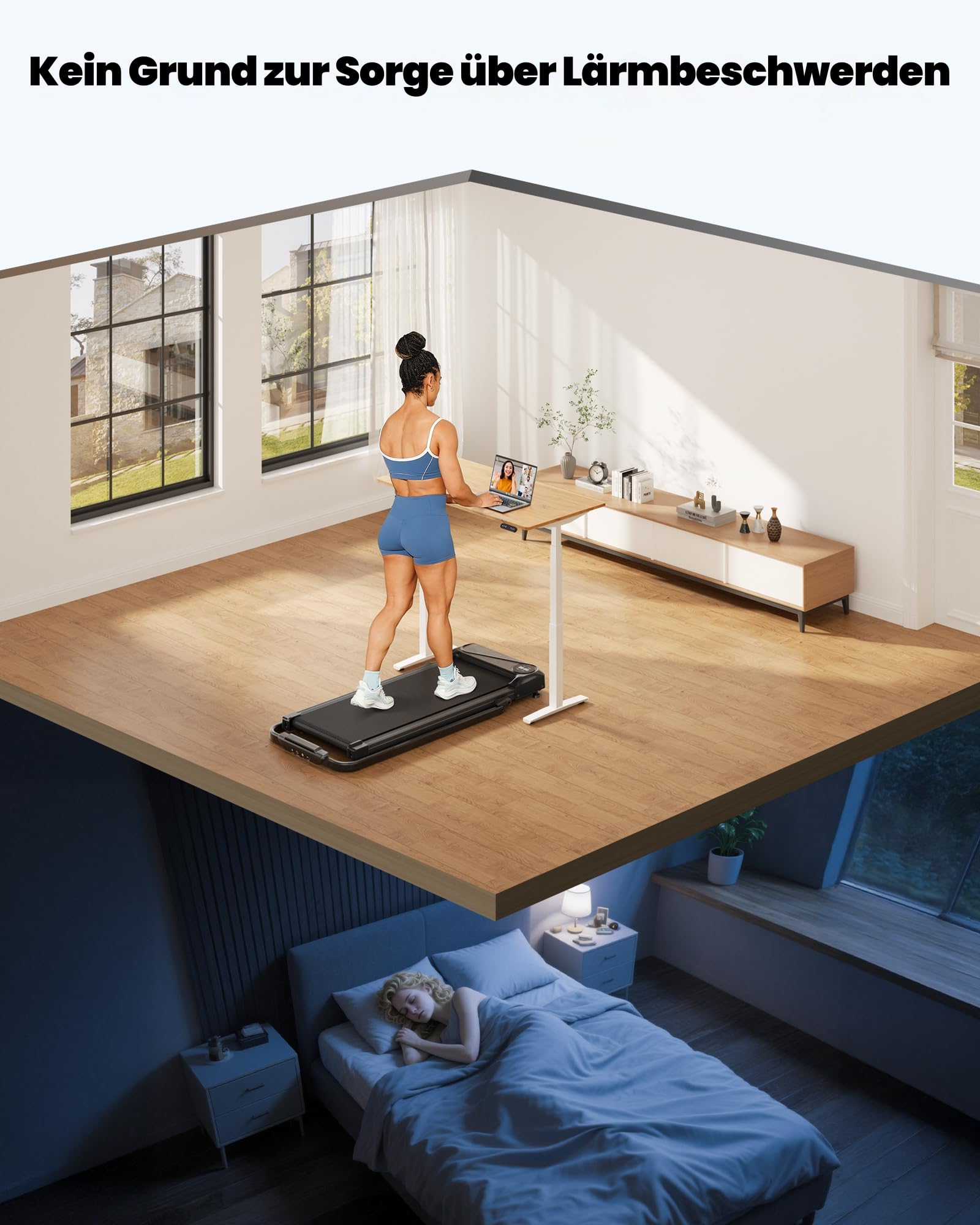 THERUN Laufband für Zuhause Klappbar, Walking Pad Leise mit Handlauf&LED-Anzeige, Treadmill bis 10 km/h,Doppelte Stoßdämpfung Laufband Schreibtisch für Zuhause&Büro, Keine Montage Erforderlich