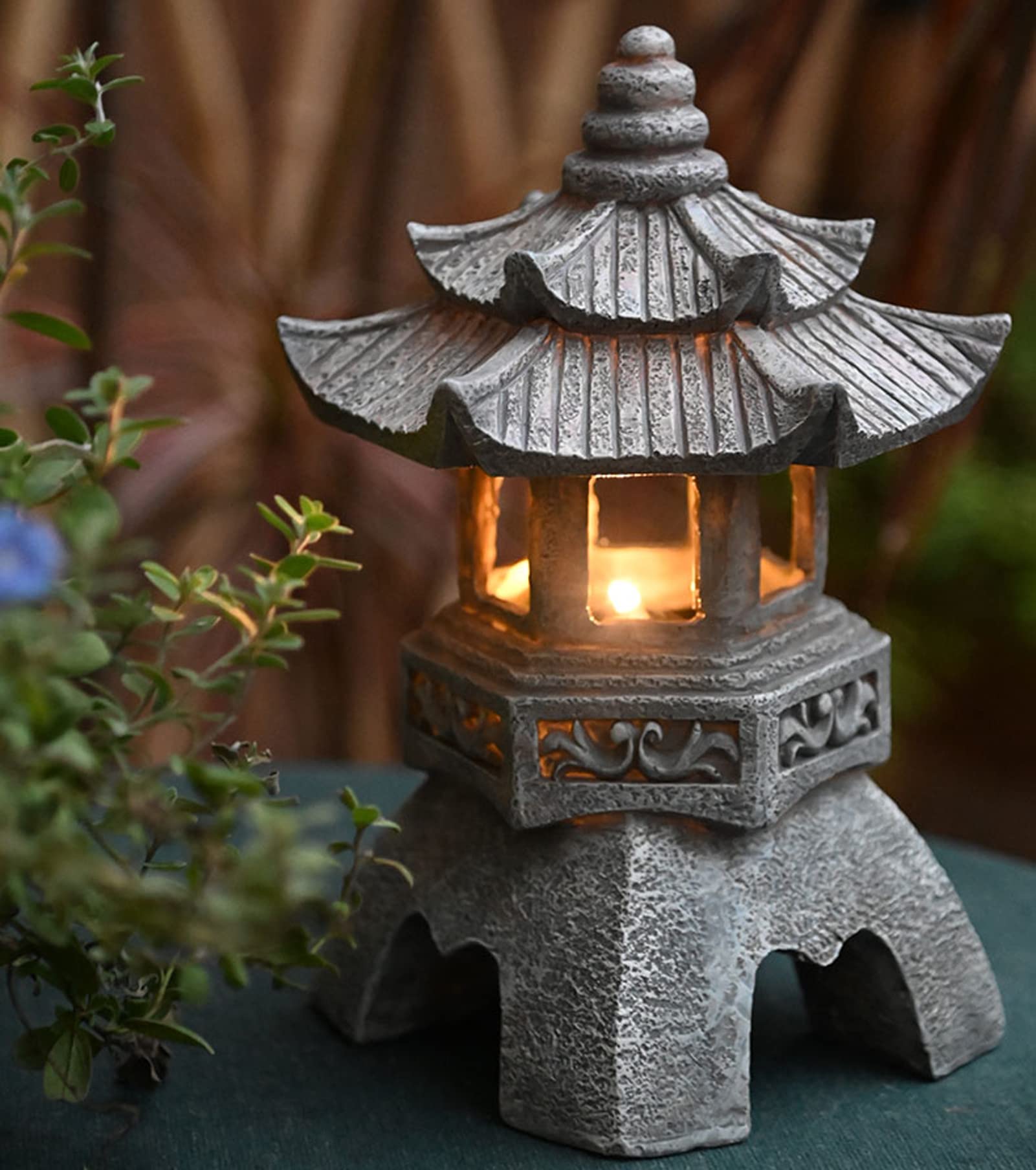 Statua di ornamenti di lanterne a pagoda da giardino zen solare giapponese - Ornamenti per lampade da interni/esterni con luci solari per giardino, patio,H 26cm
