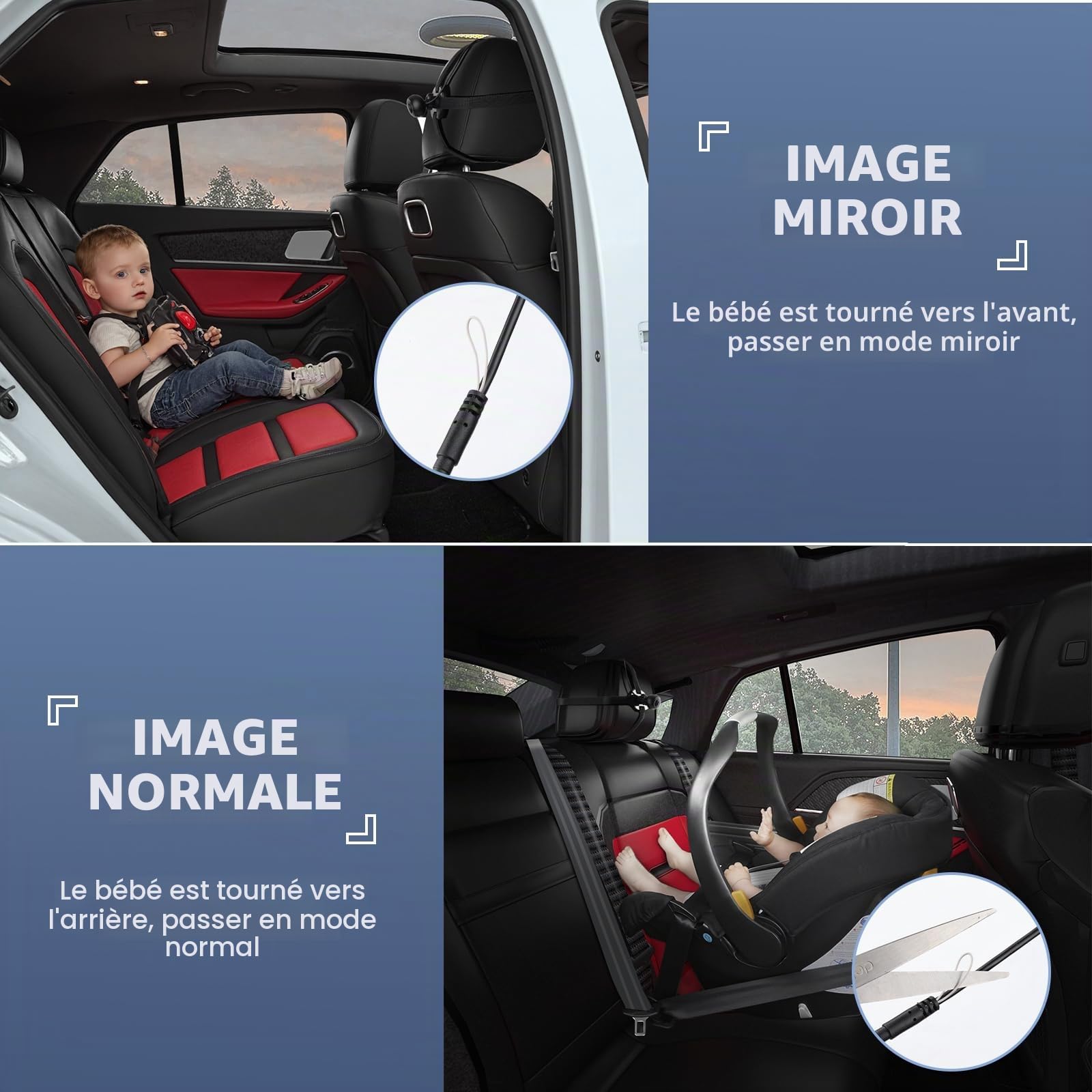 Caméra de Voiture pour Bébé HD 1080P avec Écran de 10,9 cm - Miroir pour Siège Arrière, Moniteurs de Siège Arrière avec Fonction de Vision Nocturne, Angle de Vue Large, Kit de Sécurité pour
