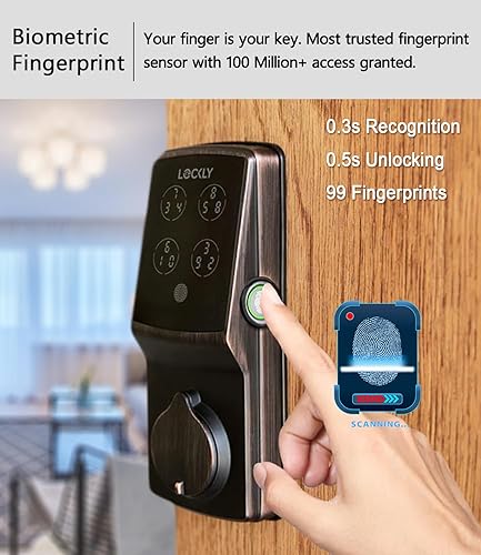 Miniatura 2 de Lockly Secure Pro - Cerrojo de seguridad, cerradura inteligente Wi-Fi, cerradura de puerta de entrada sin llave, cerraduras inteligentes para