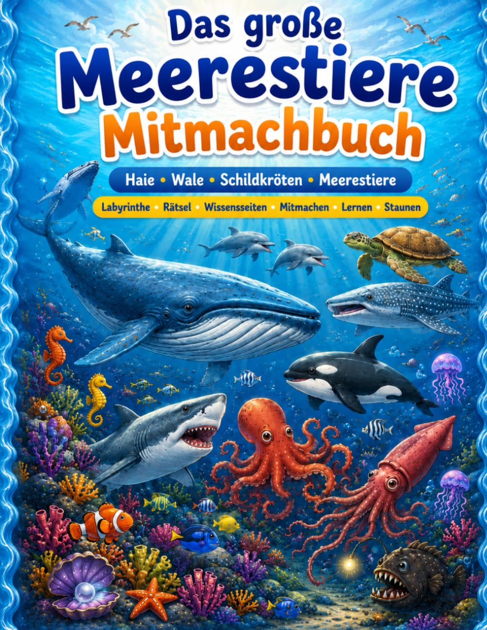 Das große Meerestiere Mitmachbuch: Haie, Wale, Schildkröten und Meerestiere entdecken | Mit Labyrinthen, Rätseln, Ausmalbildern, Quizfragen und Forscherwissen