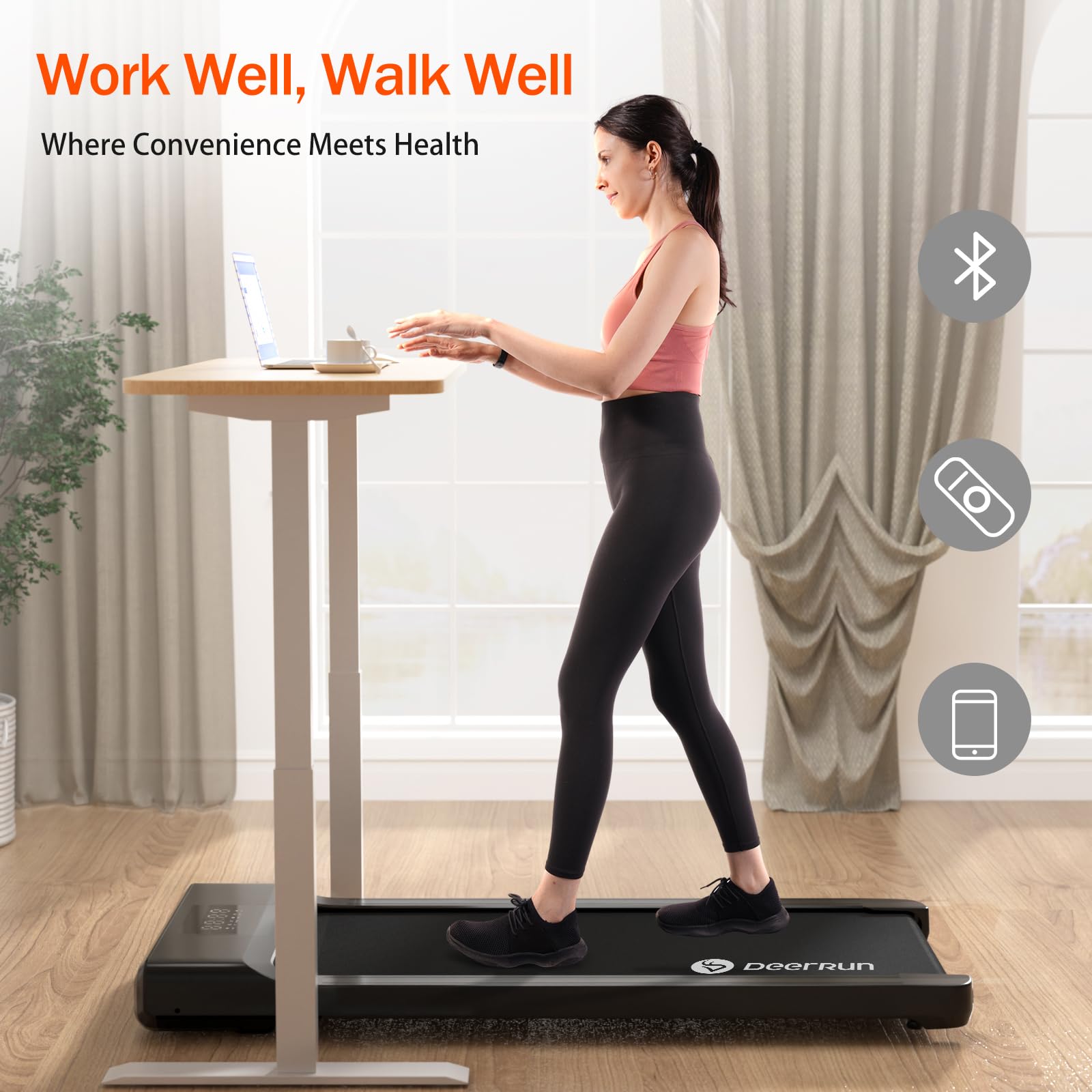 DeerRun 2024 Upgrade Walking Pad, Smart Under Desk Treadmill for Home, No-Assembly Treadmills, APP/Remote Control, LED Display, Walking Jogging Machine, 300 lbs Capacity