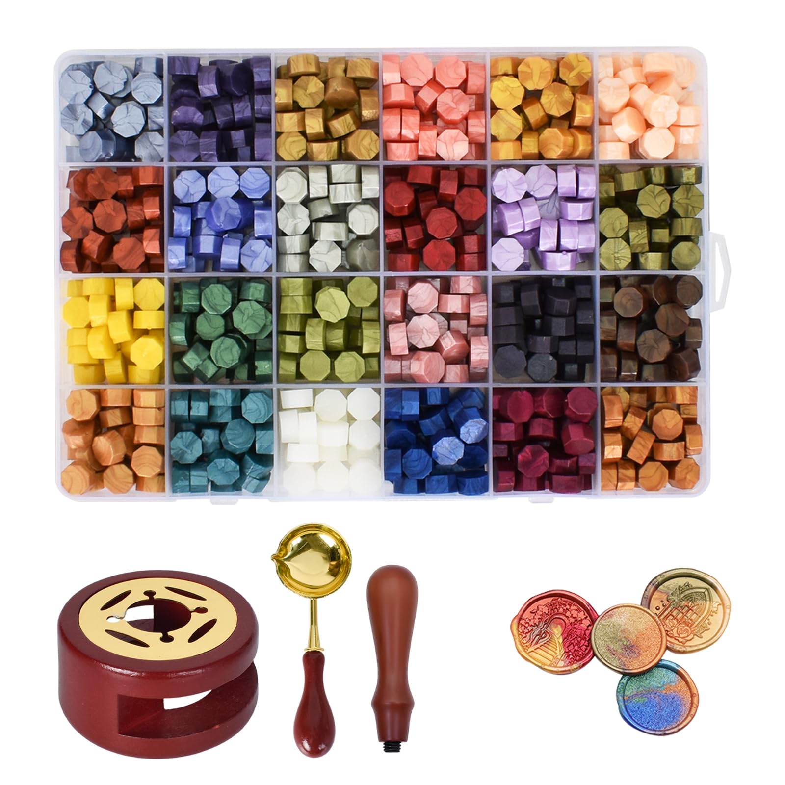600 Pezzi Sigillazione Cera Perline, 24 Colori Kit Ottagonale Cere con Forno per Ceralacca & Cucchiaio per Cera, Set per Sigillatura per Buste Lettere, Inviti di Matrimonio, Sigillazione, Timbri