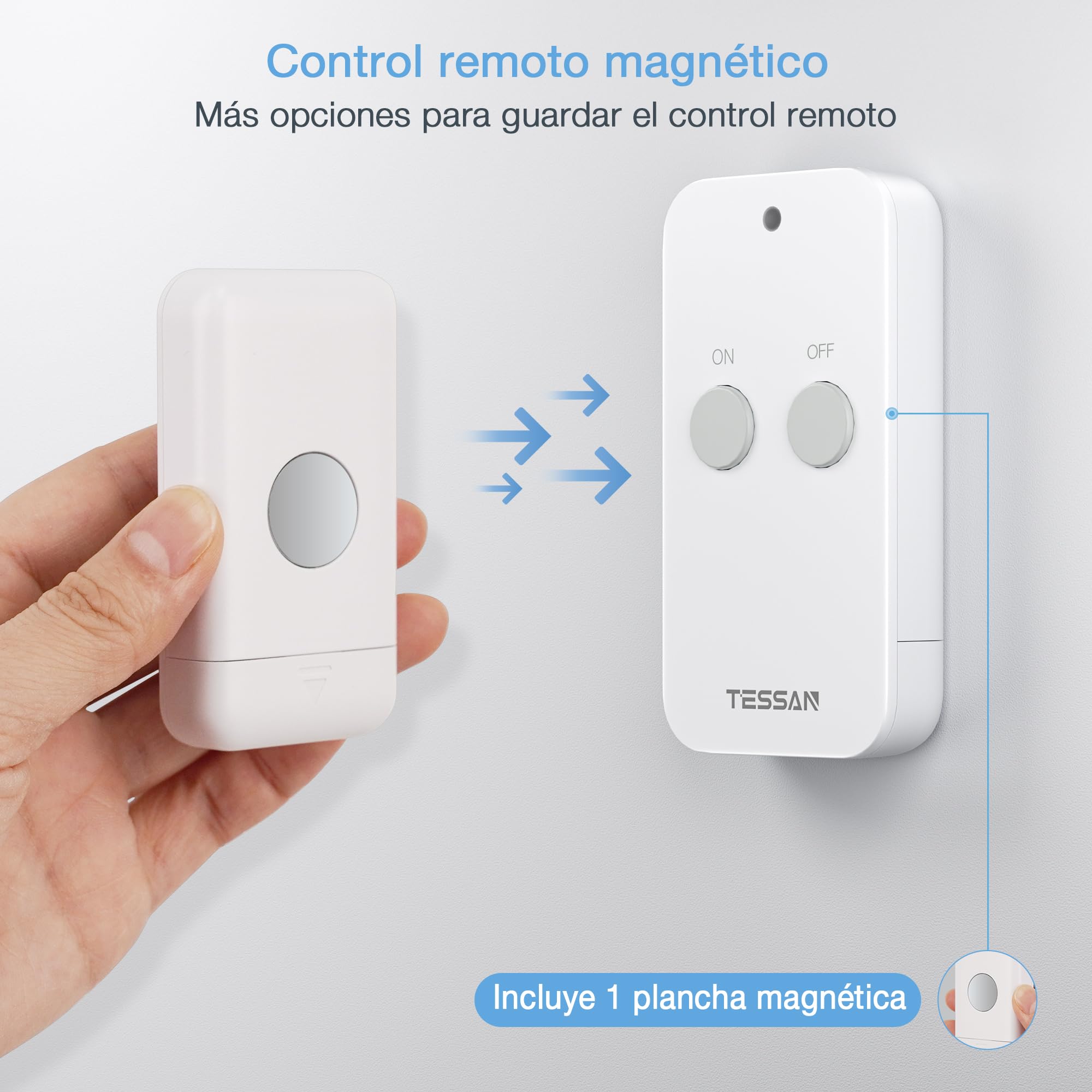 TESSAN Enchufe con Mando a Distancia Inalámbrico, 3600W Enchufe Mando a Distancia, Rango de operación 30,5M con Control Remoto Magnético, Programable