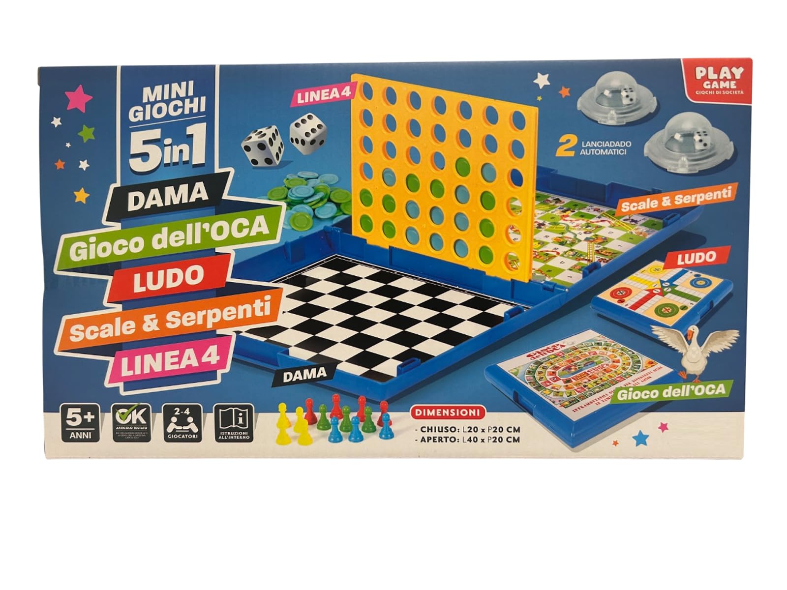Generico 5-in-1 Mini Games Collecting Board Game Set: Force 4, Goose Game, Dame, Ludo, Ladders and Snakes, Family - Image 3
