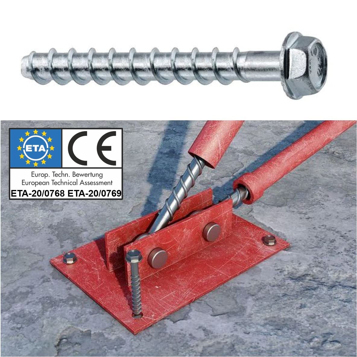 KLIMAS Viti per calcestruzzo, 6,0 x 60 mm, 100 pezzi, testa esagonale in acciaio al carbonio
