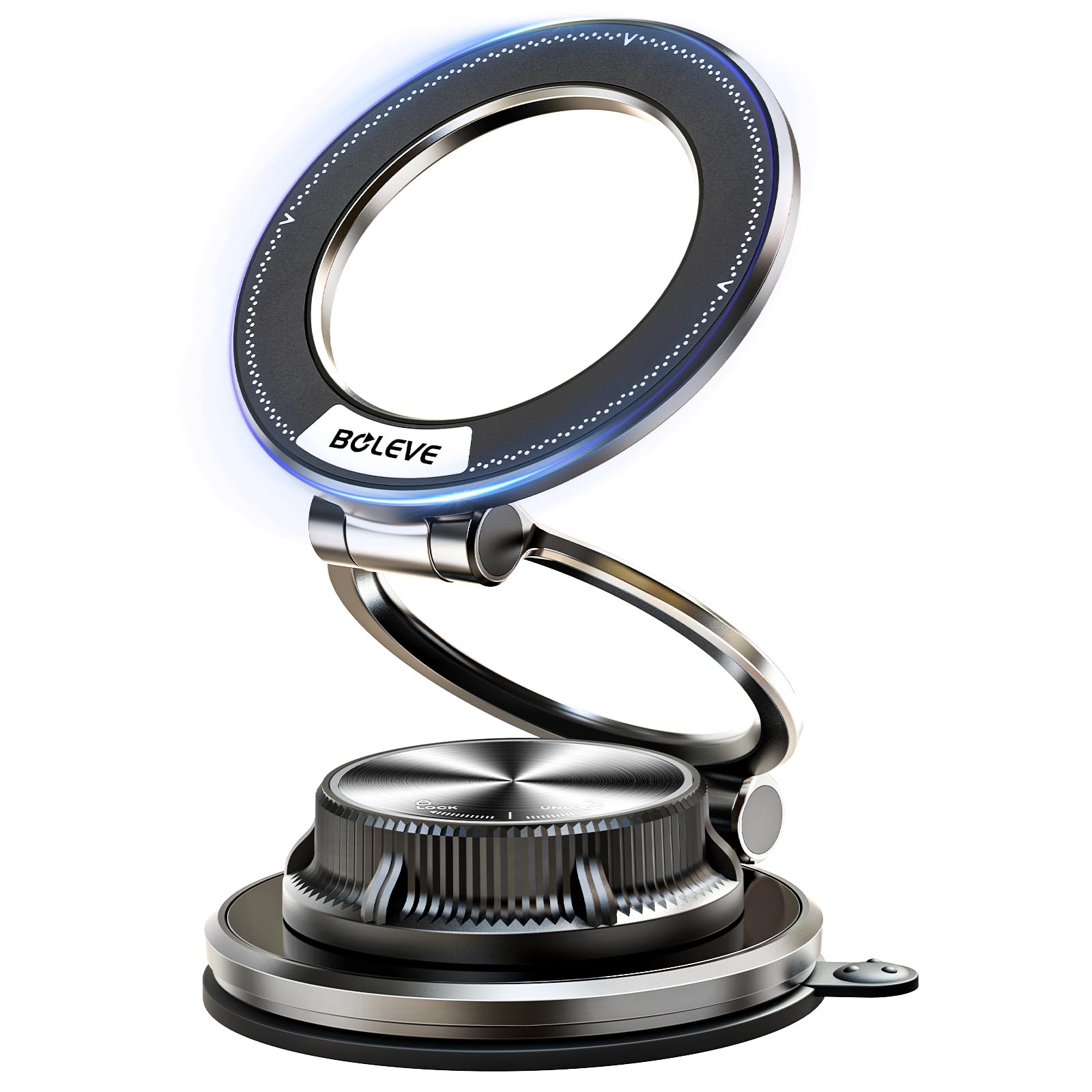 Boleve 【意匠登録済 第1815737号】スマホホルダー 車 2.3CM超薄型【フルメタル製・真空吸盤・超強磁力】MagSafe 車載ホルダー 360°調整可能 N55磁石 カー用品 2WAYロック構造/長いネイルでも操作OK! 耐寒/耐熱/変形しにくい iPhone17/iphone8/iphone7/Sony/Samsung/HUAWEI/Google/iPhone&Android全機種