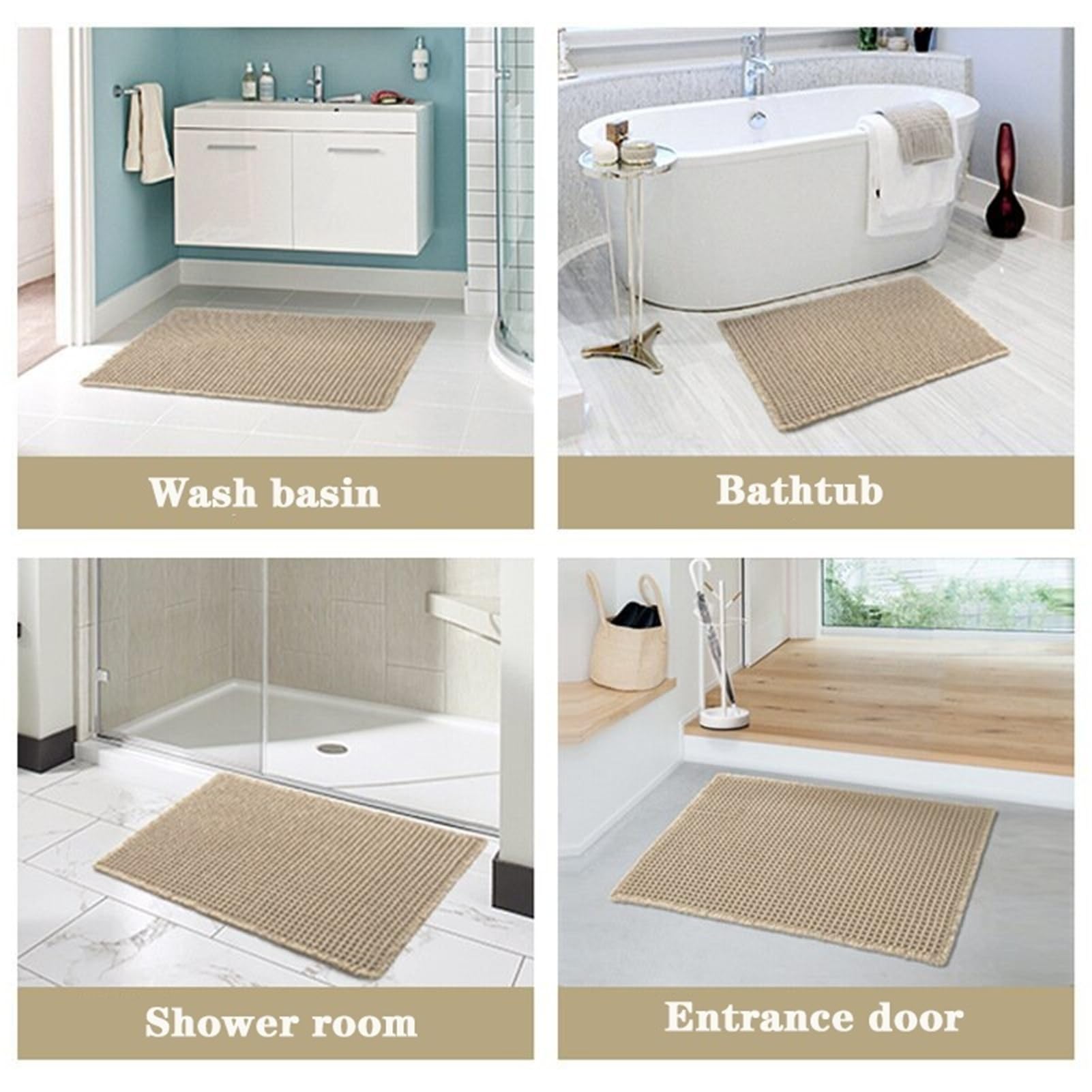 Super Saugfähige Badezimmerteppich Waffel Badematte rutschfest, Badteppich Waschbar Ultraweich und Schnelltrocknend, mit Quasten für Küche Wohnzimmer Schlafzimmer(Beige,61 x 183 cm)