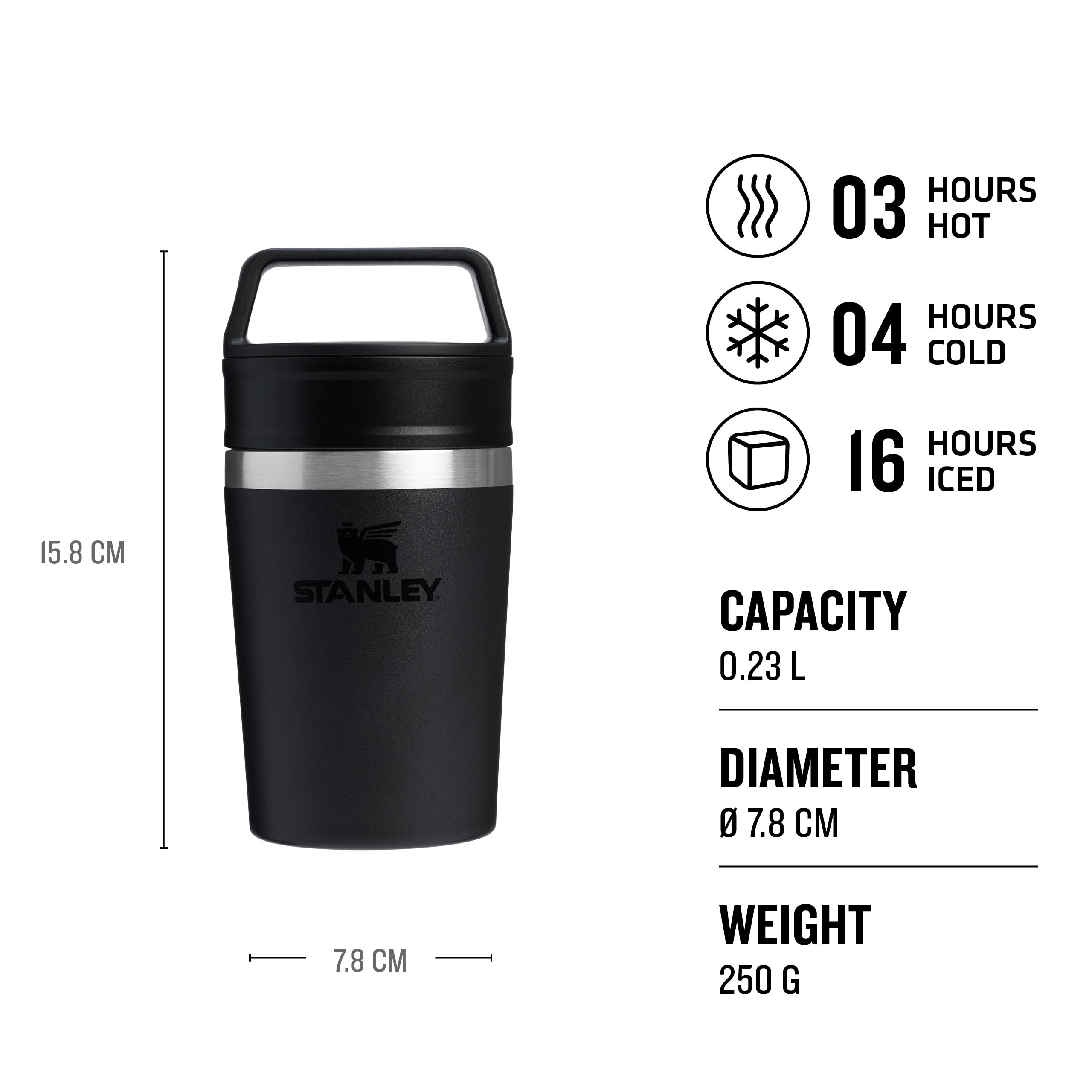 STANLEY 1913 Cafe to-Go Travel Mug 0.23L, Keeps 3 Hours Hot, 4 Hours Cold, Stainless Steel Thermal Mug, Dishwasher Safe - Image 3