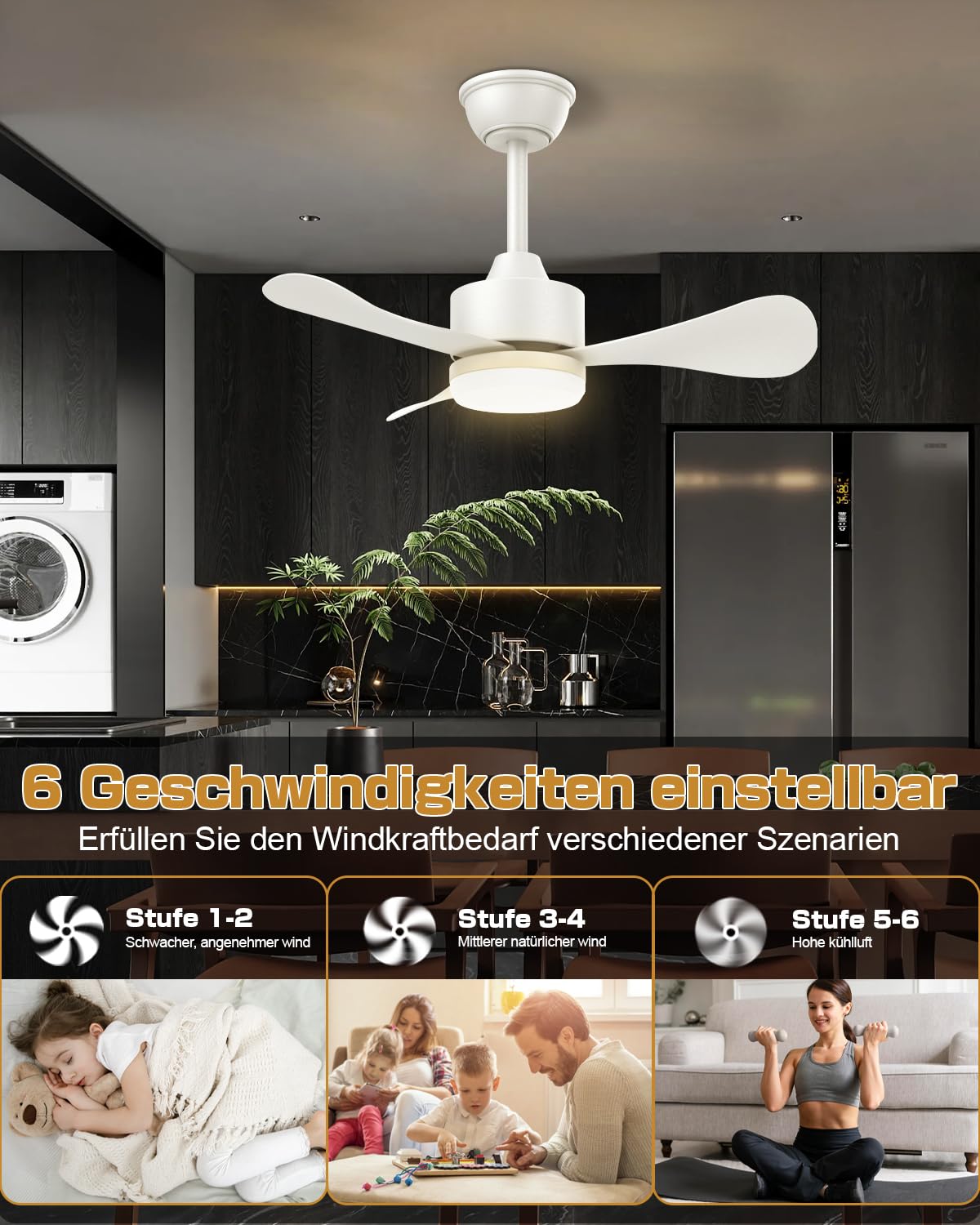 Airwit 71cm Deckenventilator mit Beleuchtung und Fernbedienung, Ø71cm Leise Deckenventilator mit Licht, Klein Lampe mit Ventilator für Schlafzimmer, Wohnzimmer, Kinderzimmer, Umkehrbaren DC Motor