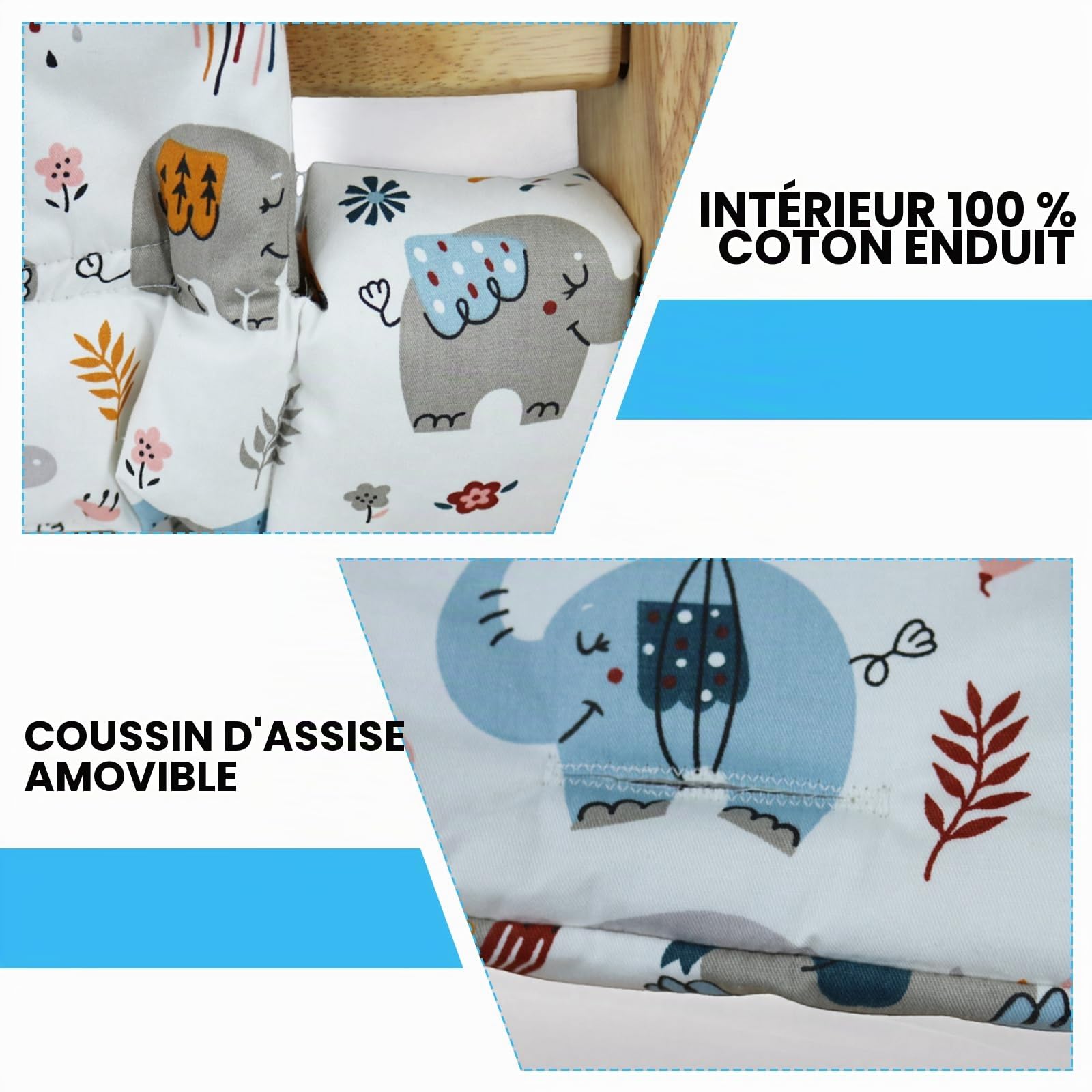 Coussin d'assise pour Stokke Tripp Trapp : coussin amovible, double rembourrage, imperméable, coton bio doux, accessoire de chaise haute