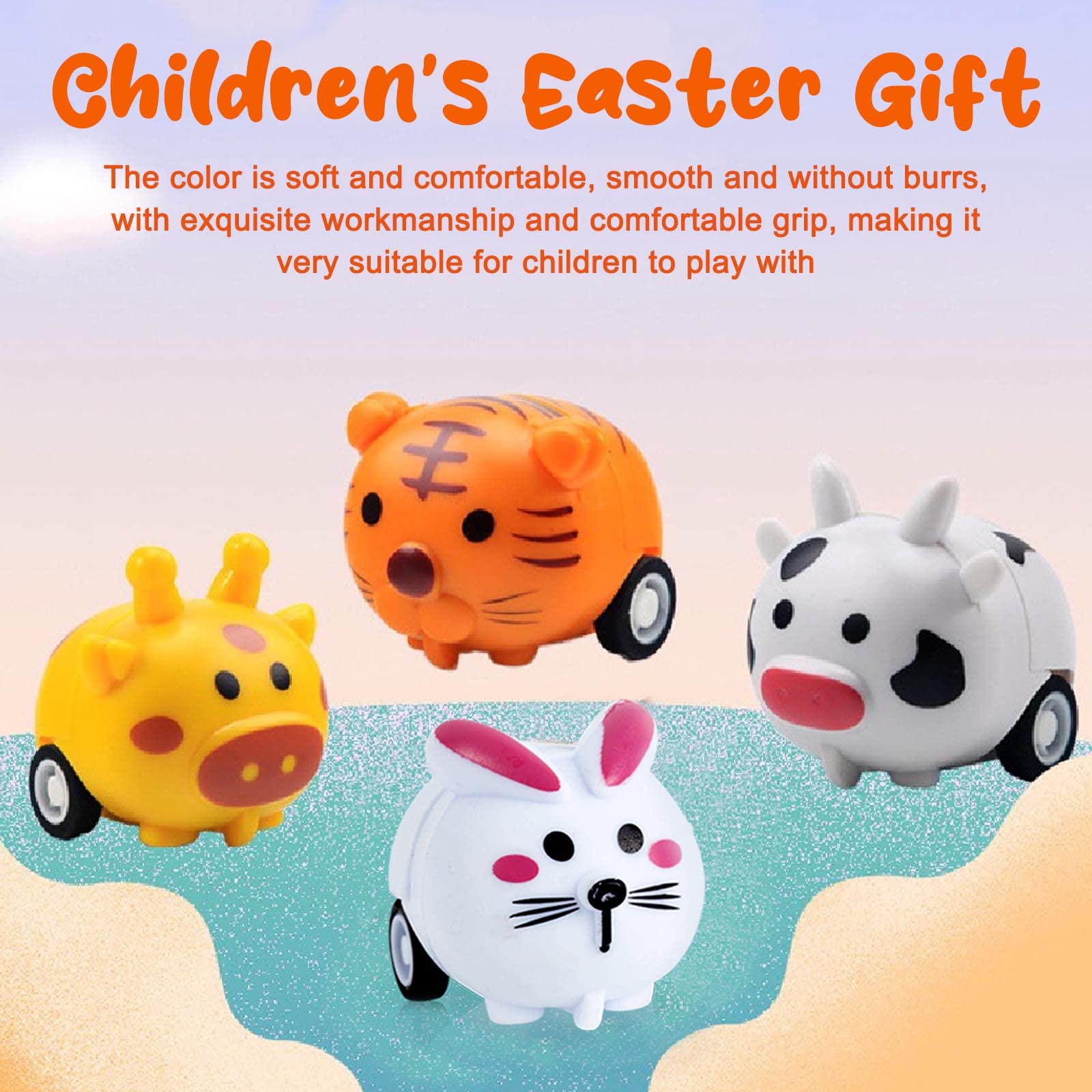 Set Di Macchinine A Trazione Per Bambini: 10 Pezzi Con Animaletti Di Pasqua - Giocattoli Educativi In ABS - 4