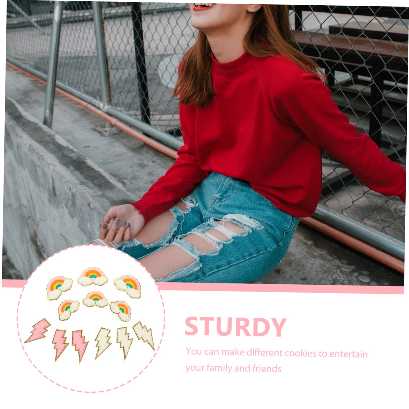NUOBESTY 48piezas Parches Decorativos De Bordado Para Ropa Parches De Costura Multipropósito Diseños De Arcoíris y Relámpago Adornos Para Ropa y Accesorios