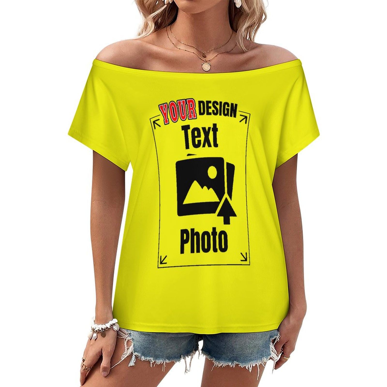 Custom t Shirts for Women Personalized Off The Shoulder Tops with Picture Text Logo Customized Short Sleeve One Shoulder