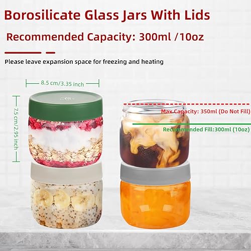 Miniatura 6 de Tarros de vidrio de borosilicato de 10 onzas con tapas, aptos para congelador a horno (-4 F a 446 F), recipientes herméticos para preparación de