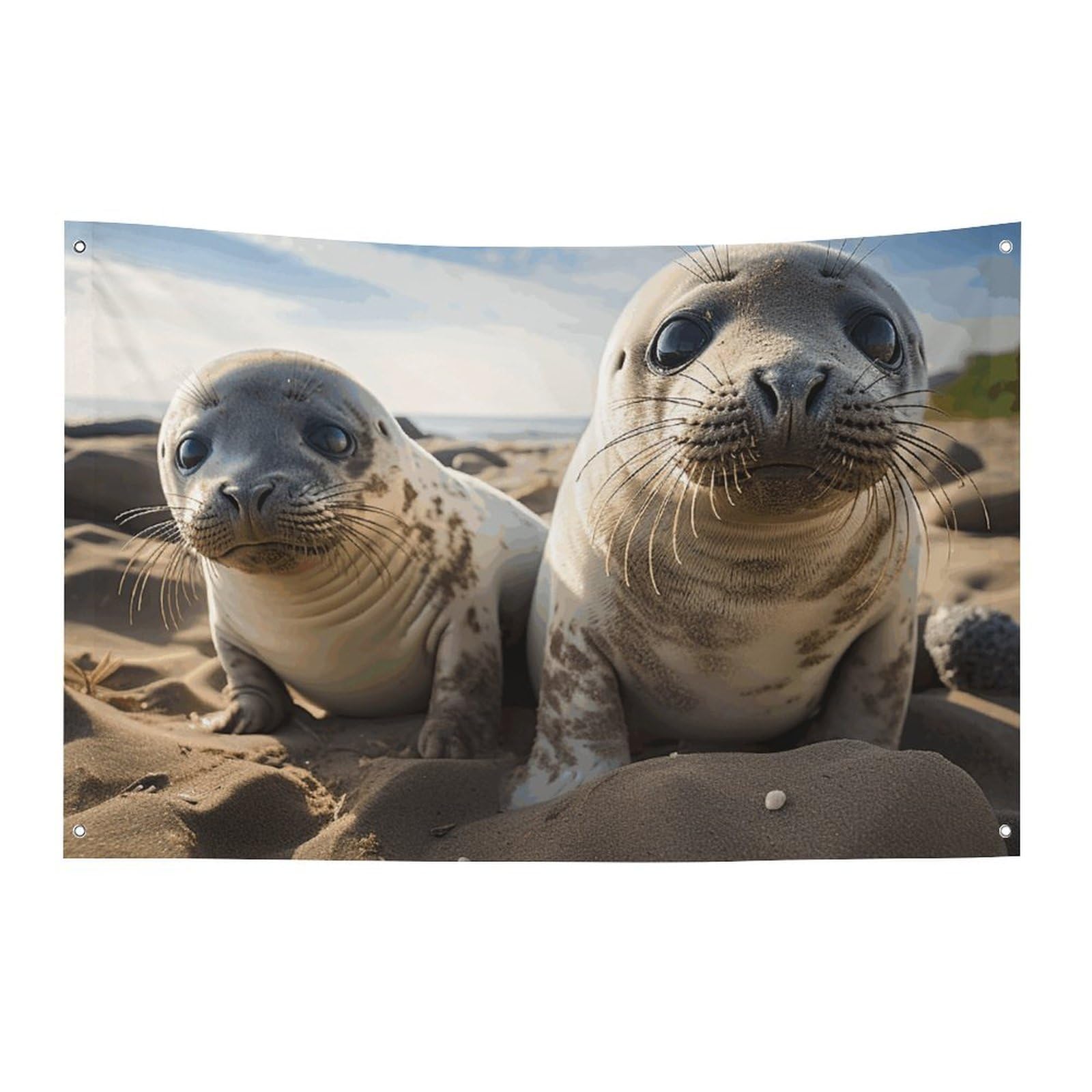 Banner Party Decor Flag Seal on The Beach Photography Backdrop Background Flag Decorations Birthday Party Photo Booth Banners Wall Decor Banner Sign Photo Props 47x70 in Flags
