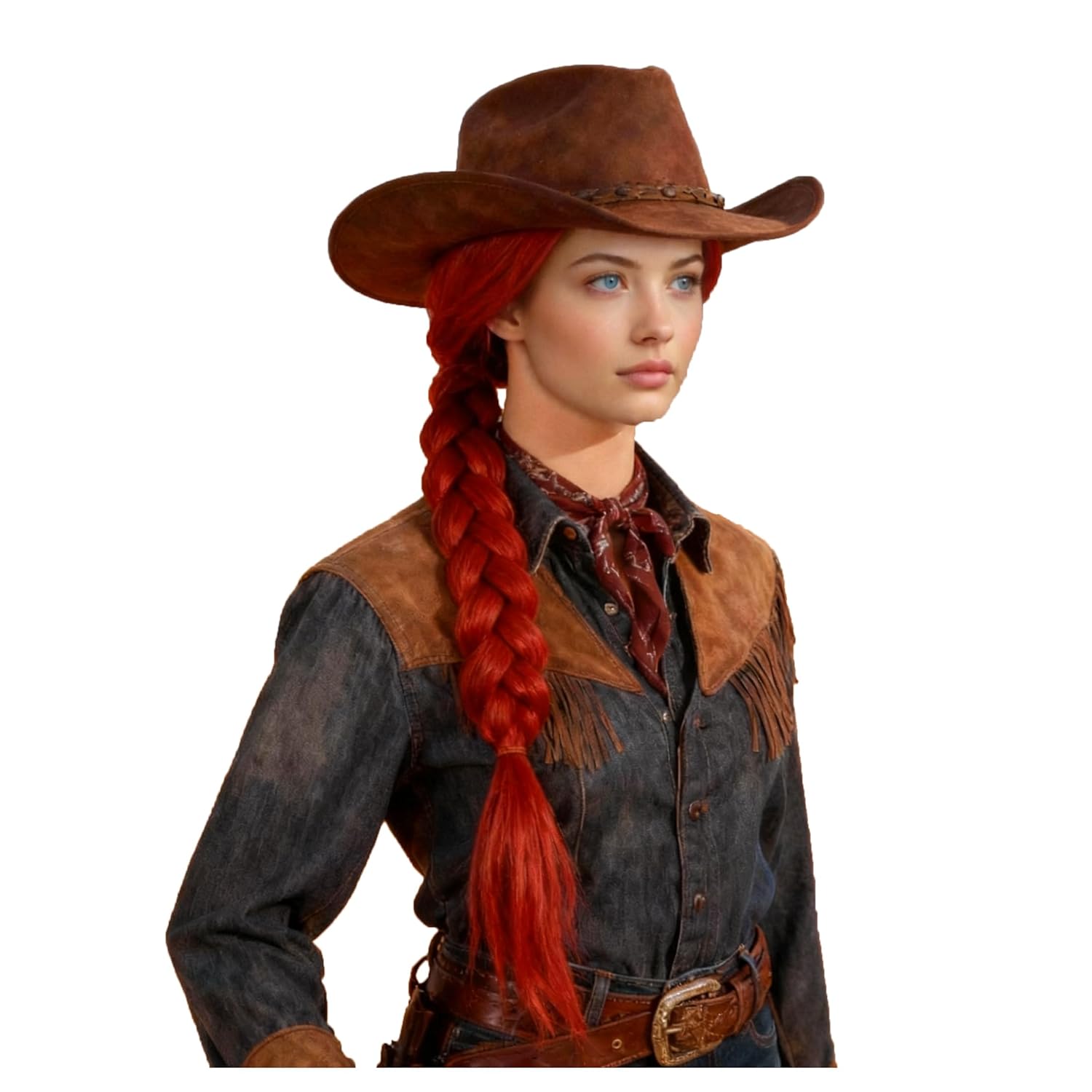 Womens Long Red Braided Costume Wig 28'' Cowgirl Jessie Mermaid Sally Red Wig Costume Party Halloween Cosplay Wigs Jessie Red