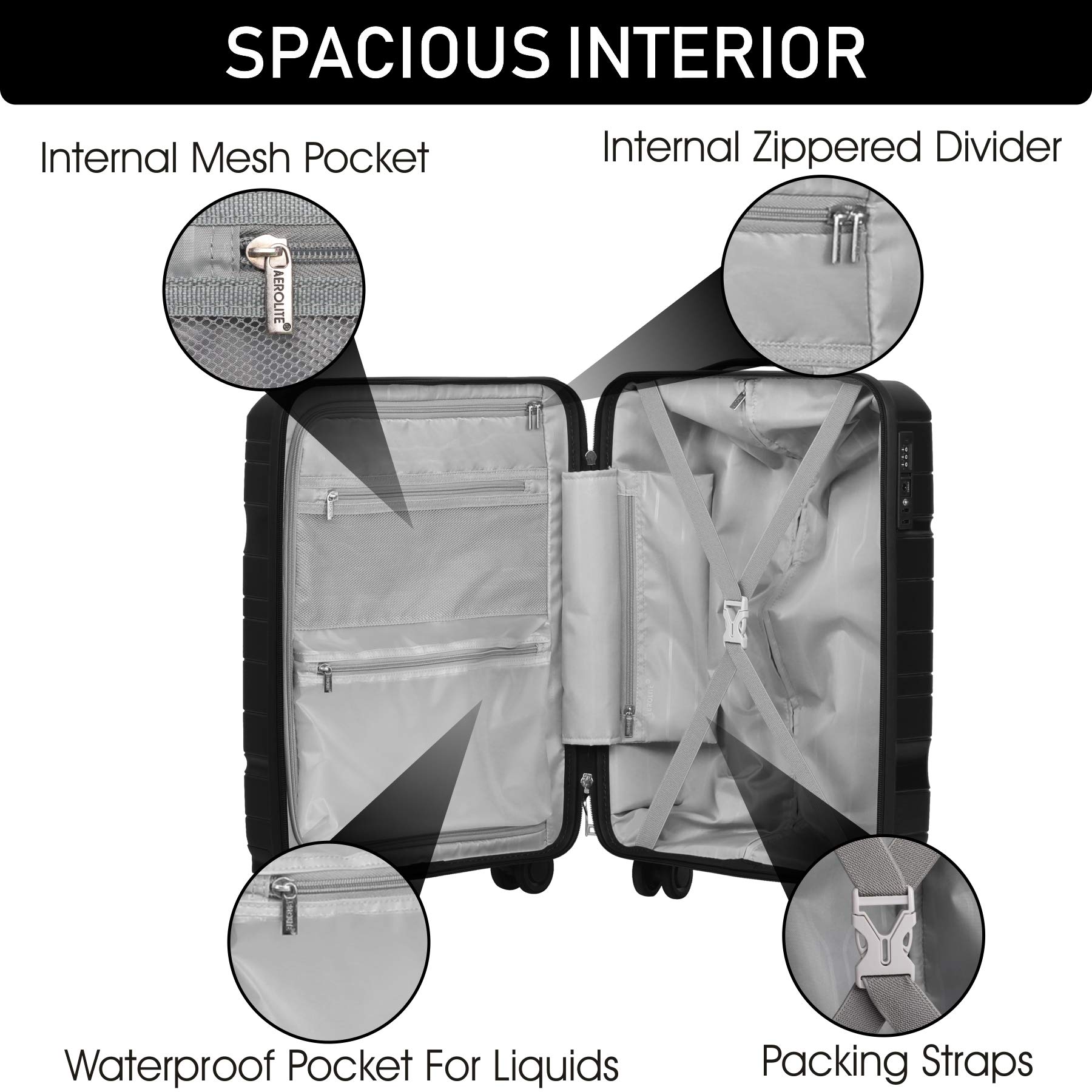 Aerolite 55x40x20 Hard Shell Cabin Case Carry On Hand Luggage Suitcase