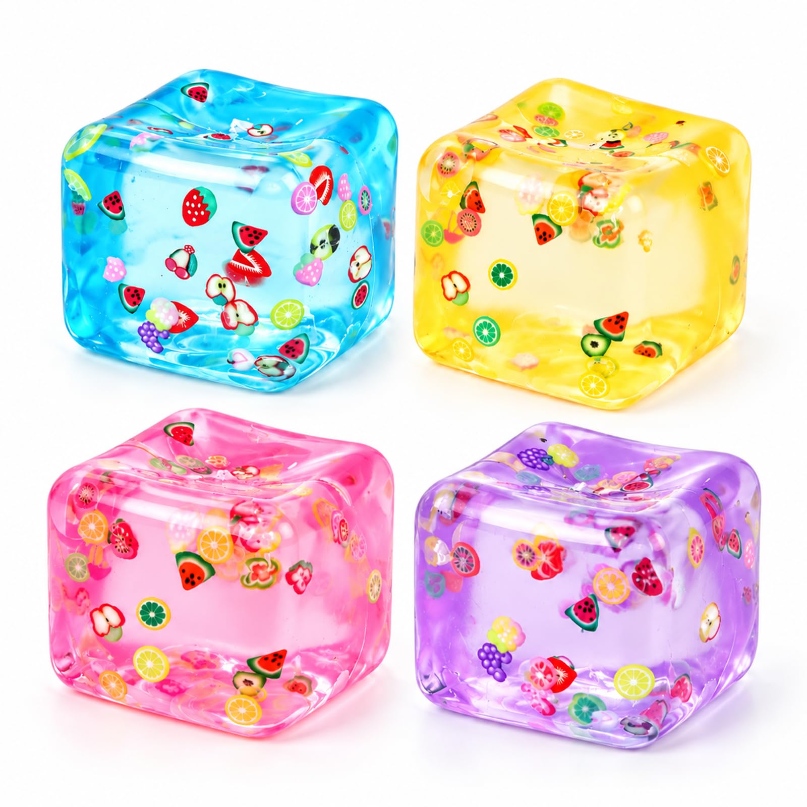4Pcs Squishy Cube Set, Fruit Slow Rising Sensory Fidget Toy