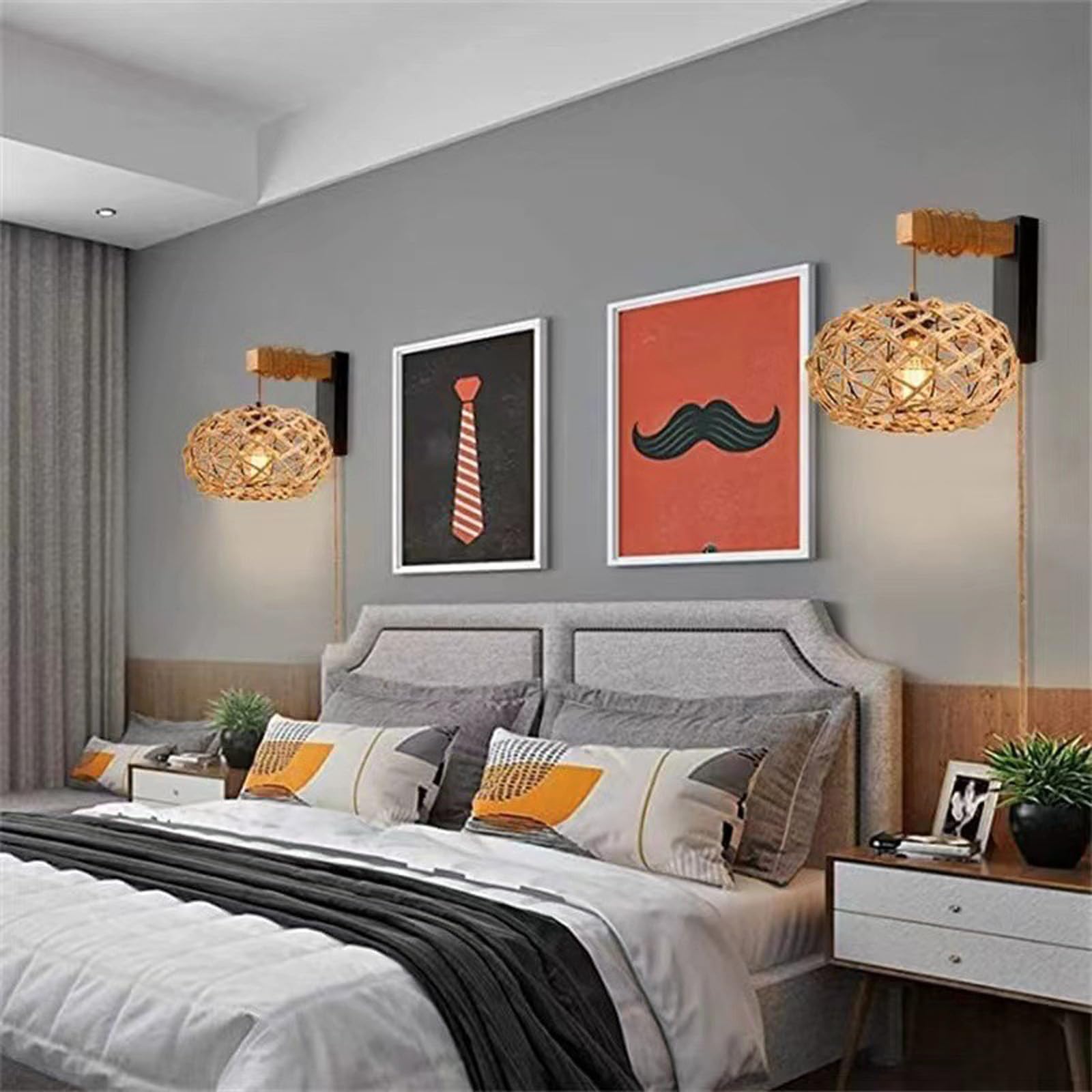E27 lampa ścienna z przełącznikiem i wtyczką, oświetlenie ścienne, kabel, vintage, przemysłowa, lampka nocna, drewniana lampa ścienna do sypialni, salonu, korytarza, jadalni (bez żarówki) (C)