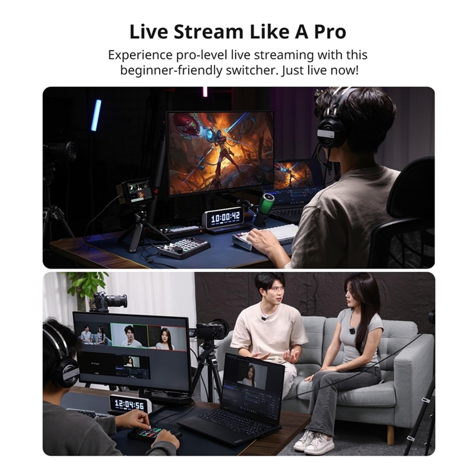 Switcher for Streaming Live HD Monitoraggio multicanale Video HD 4K con ingressi for la Registrazione Vlog in Streaming Live per Lo Streaming di Giochi e la Registrazione Multi-Sorgente