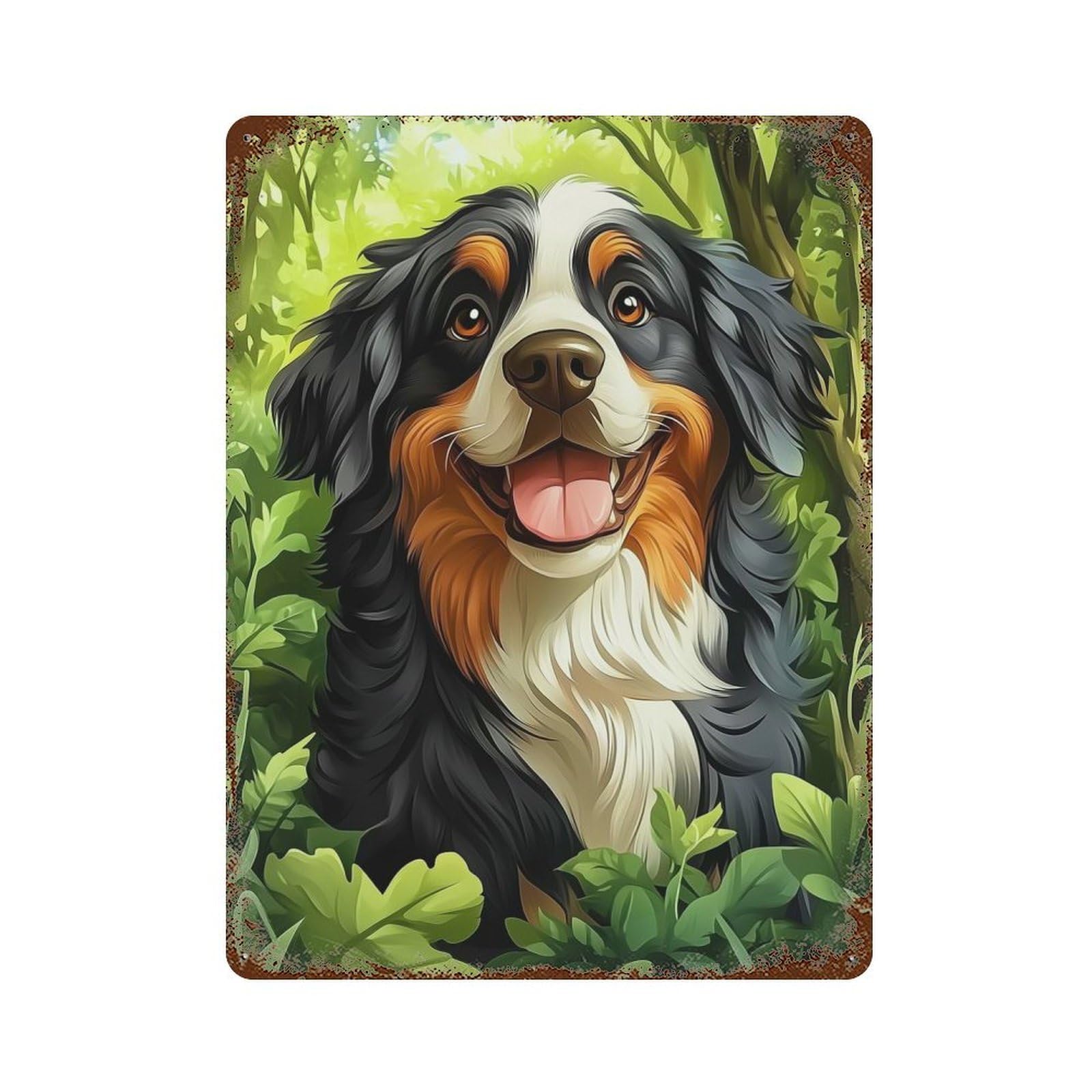 Rust Effect Bernese Mountain Dog Rusty Metal Tin Sign 15.7"x11.8", Rustic Home Decor for Bistro, Counter And Cafe Decor