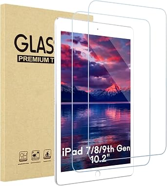 Screen Protector 2 Pack for IPAD 7 8 9th GEN, Super Thin, Anti Scratches finger pritns & Blue Light, Easy to Put on