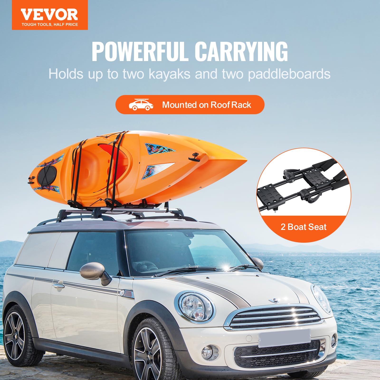 VEVOR Porte-Kayak pour Toit 1 Paire, Barres de Toit Souples en J, pour Kayak, Planche de Surf, Canoë, SUV, Camion