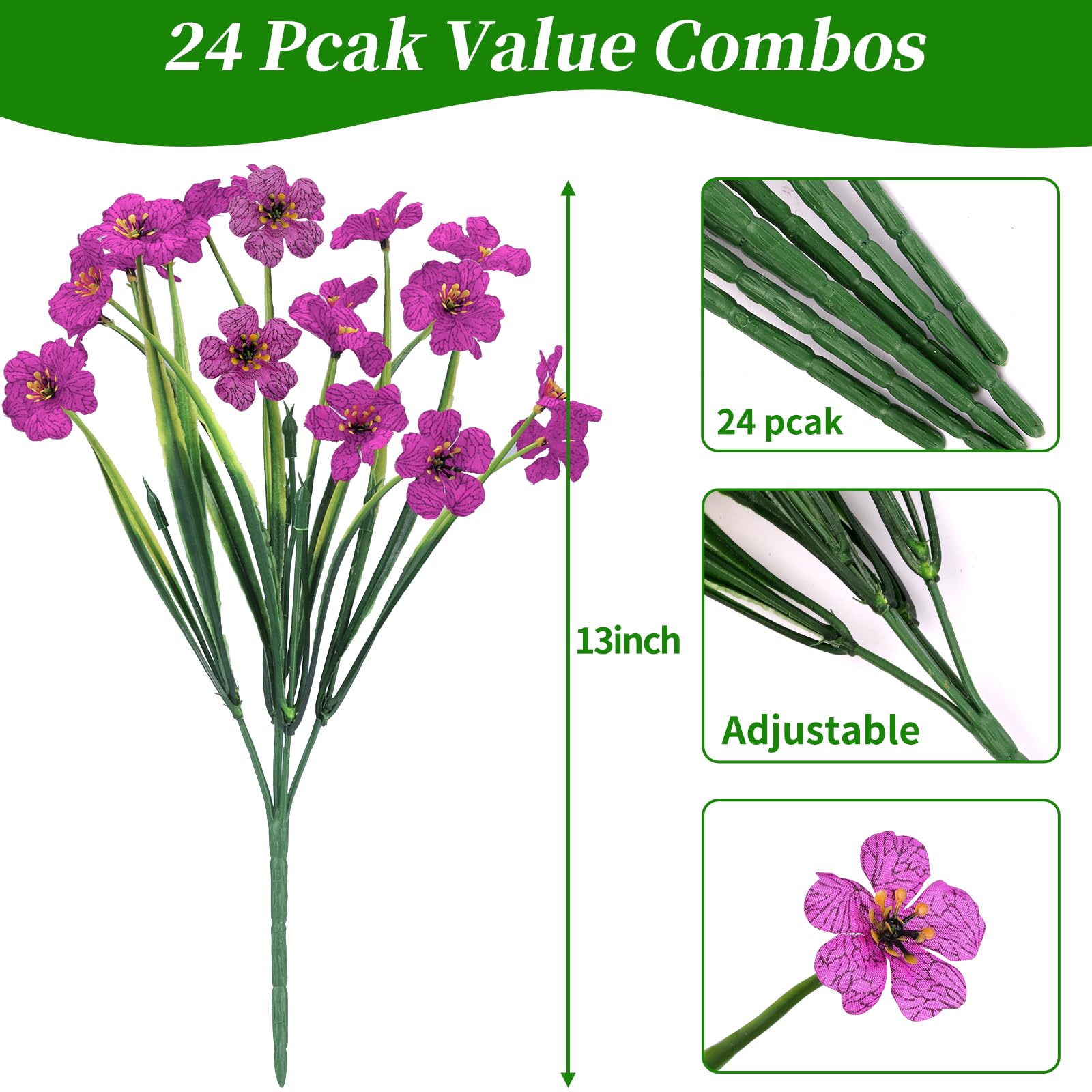 Snapklik.com : CEWOR 24 Bundles Artificial Flowers For Outdoors, Fake ...