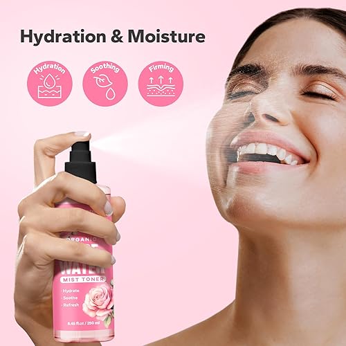 Miniatura 2 de SilkySecret Spray de agua orgánica de rosas (8.45 onzas líquidas), spray de agua de rosas para rostro y cabello, agua de rosas para el cuidado de la