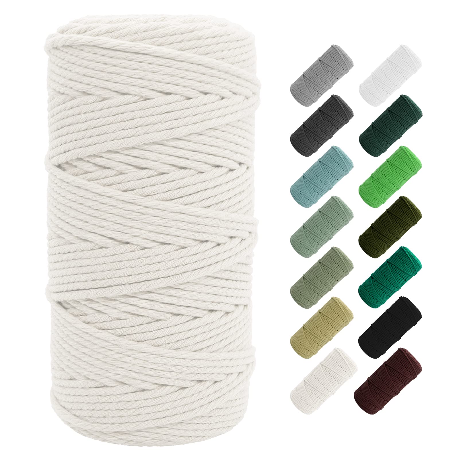 SUNTQ Macrame Cord 4-Strand Twisted (3mm x 328 feet) Soft Unstained Cotton Rope for Handmade Plant Hanger, Wall Hanging Craft Making, Crafts, Knitting,Decorative Projects Cotton String (Beige)