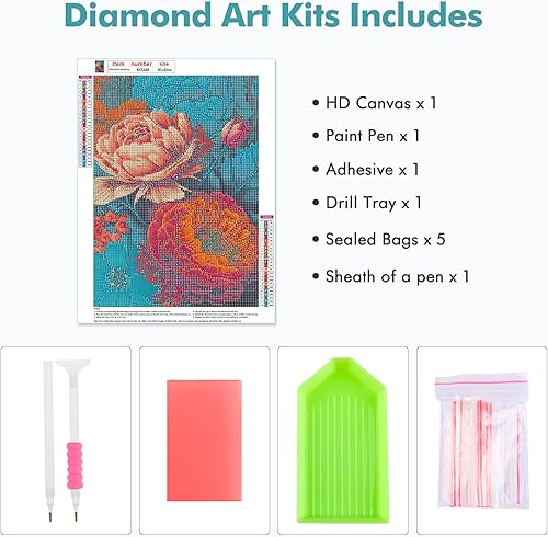Miniatura 5 de MOGTAA Kits de pintura de diamantes 5D para adultos, kit de pintura de diamantes de flores de taladro completo para niños principiantes, kits de