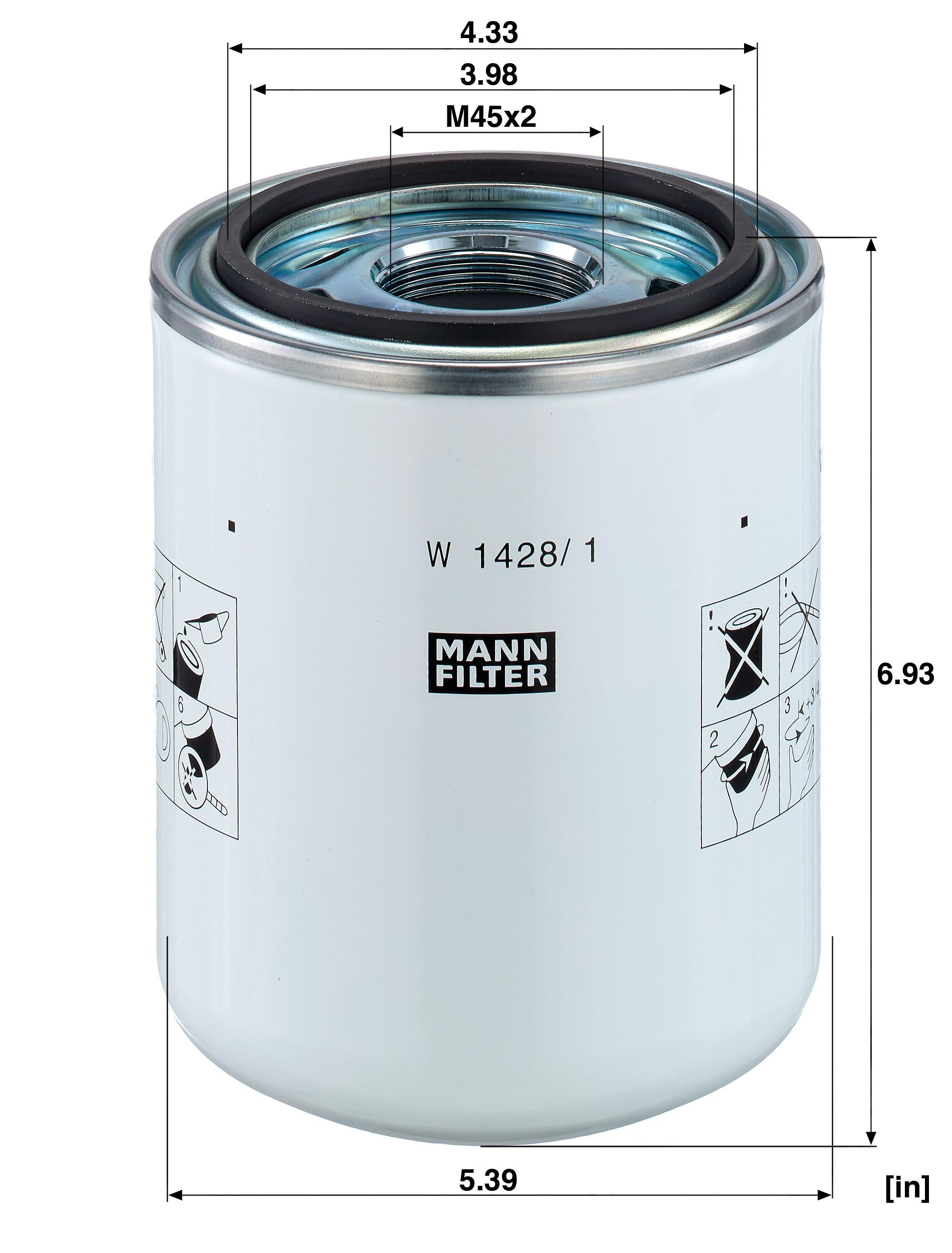 MANN-FILTER W 1428/1 Filtro de aceite Hidráulico - para Aplicaciones fuera de autopista